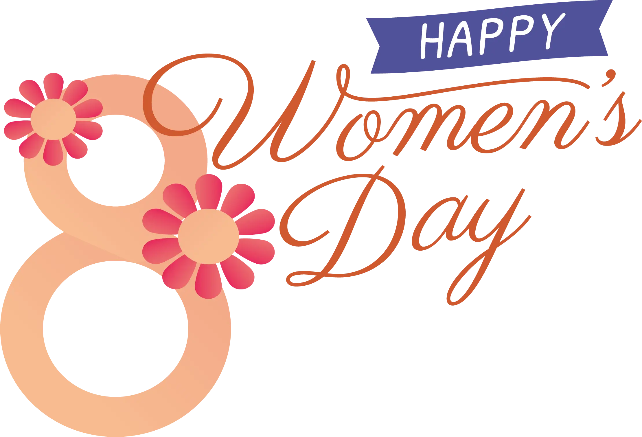 Happy Women&#039;s Day Text with Number Eight and Flowers