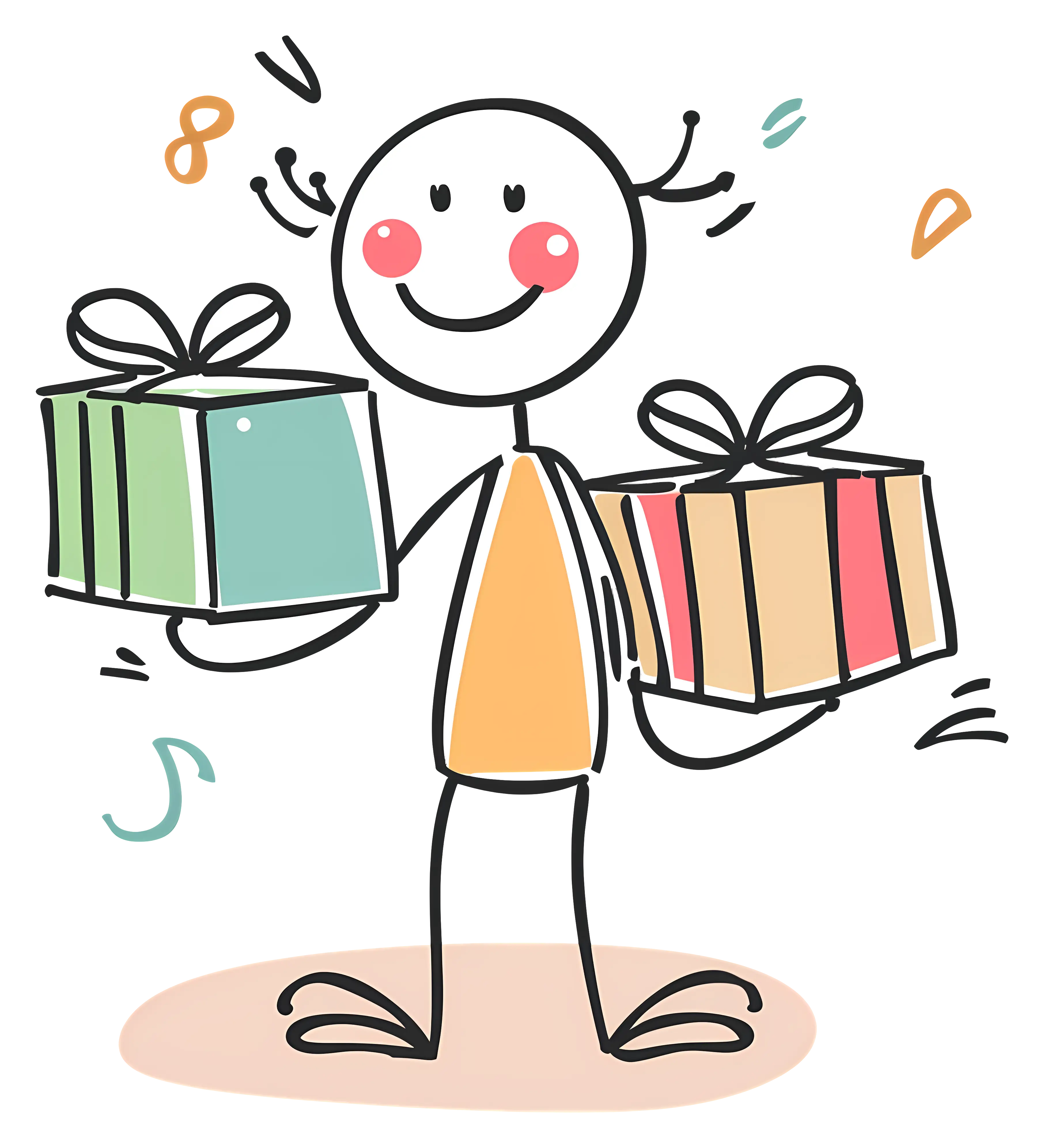 Happy Stick Figure with Gifts