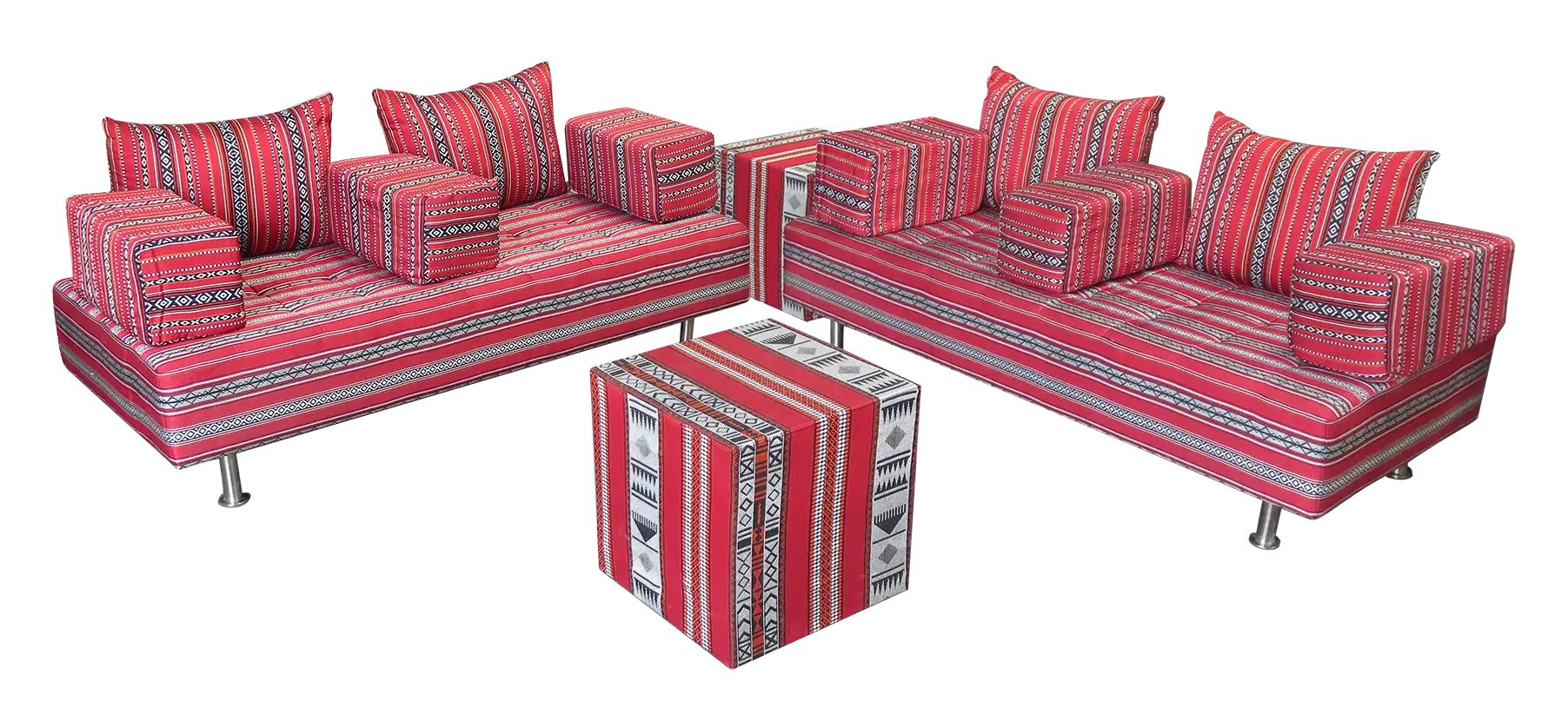 Red Patterned Sofa Set with Cushions