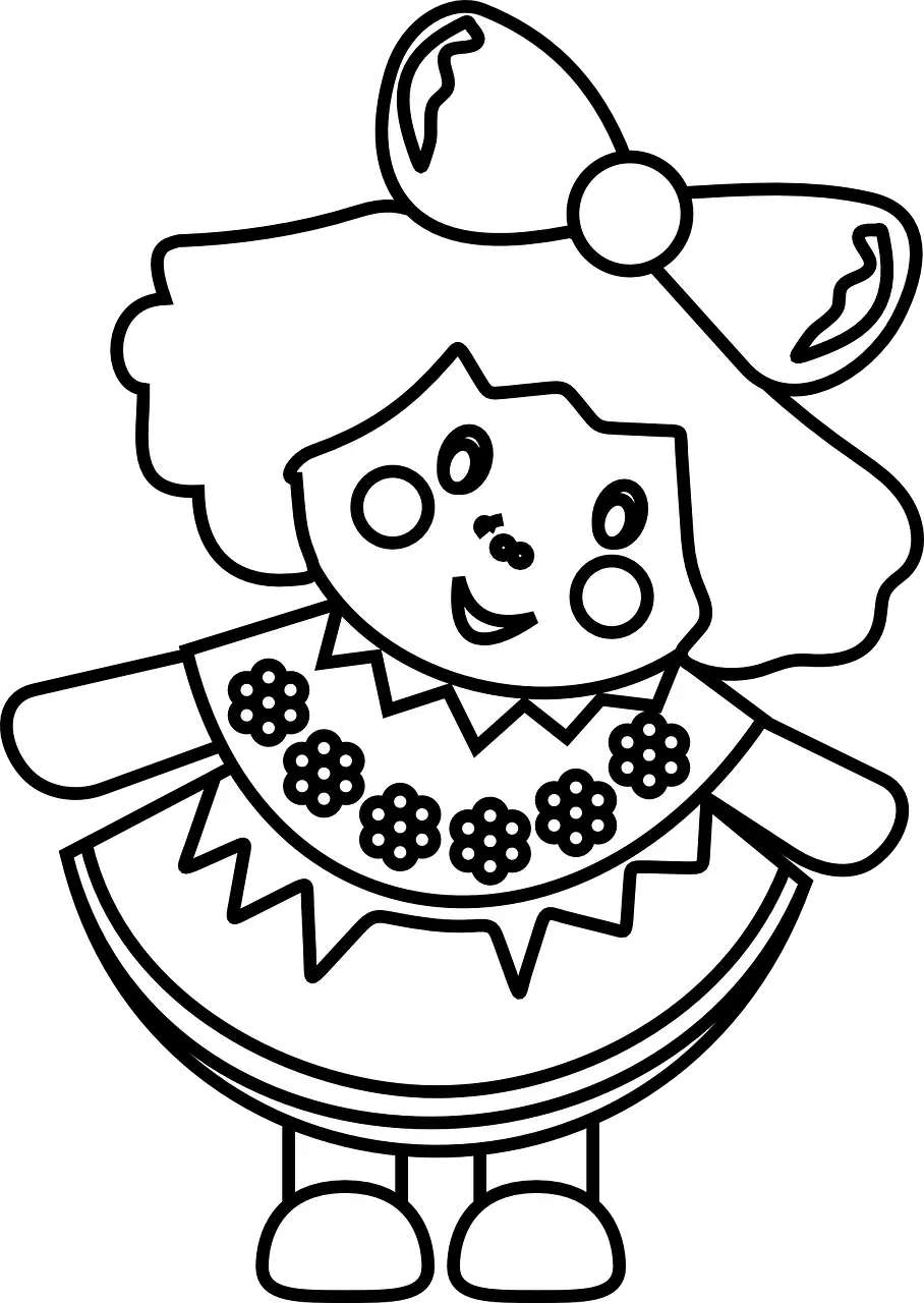 Cute Doll with Bow and Dress Cartoon