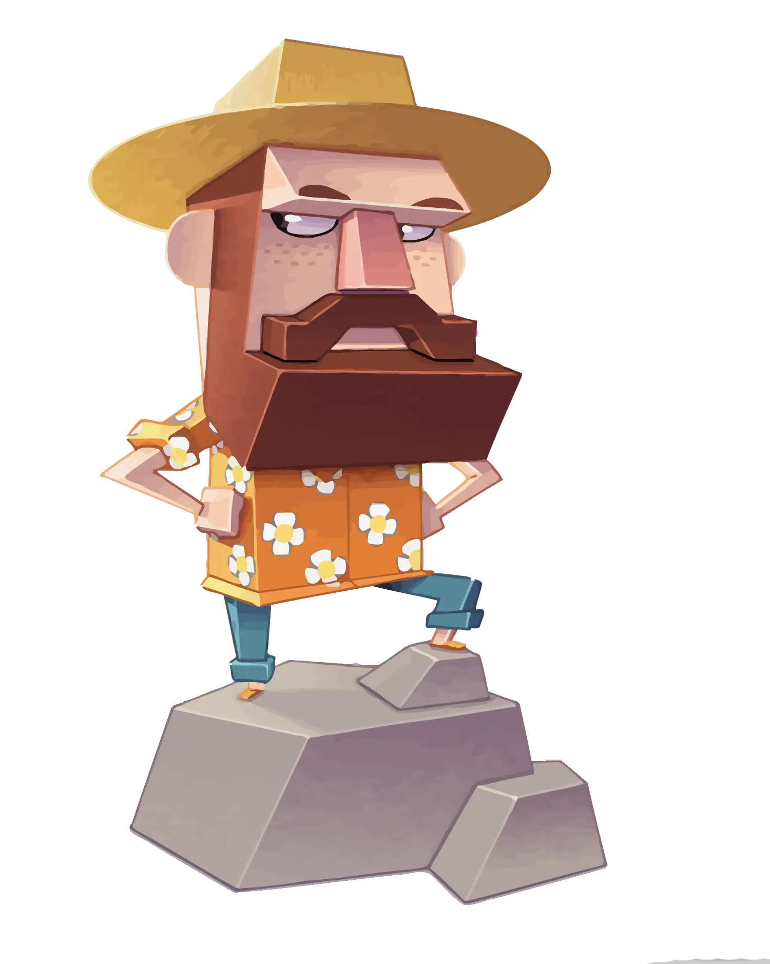 Stylized Cartoon Man with Hat and Beard
