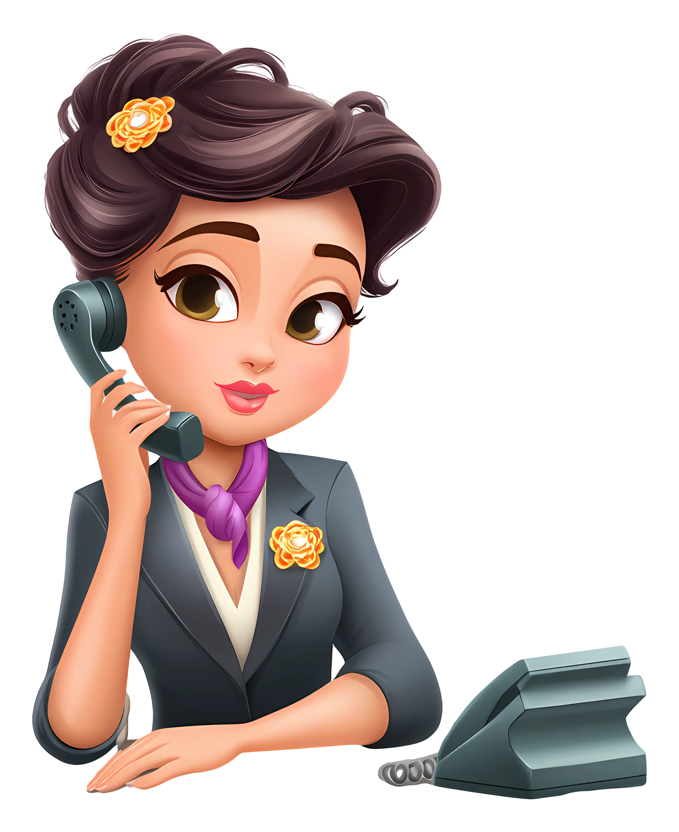 Cartoon Woman on Phone at Desk