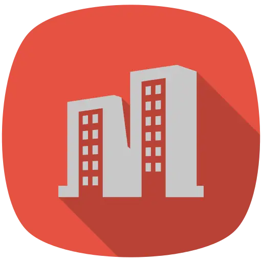 Modern Building Icon in Gray and Red