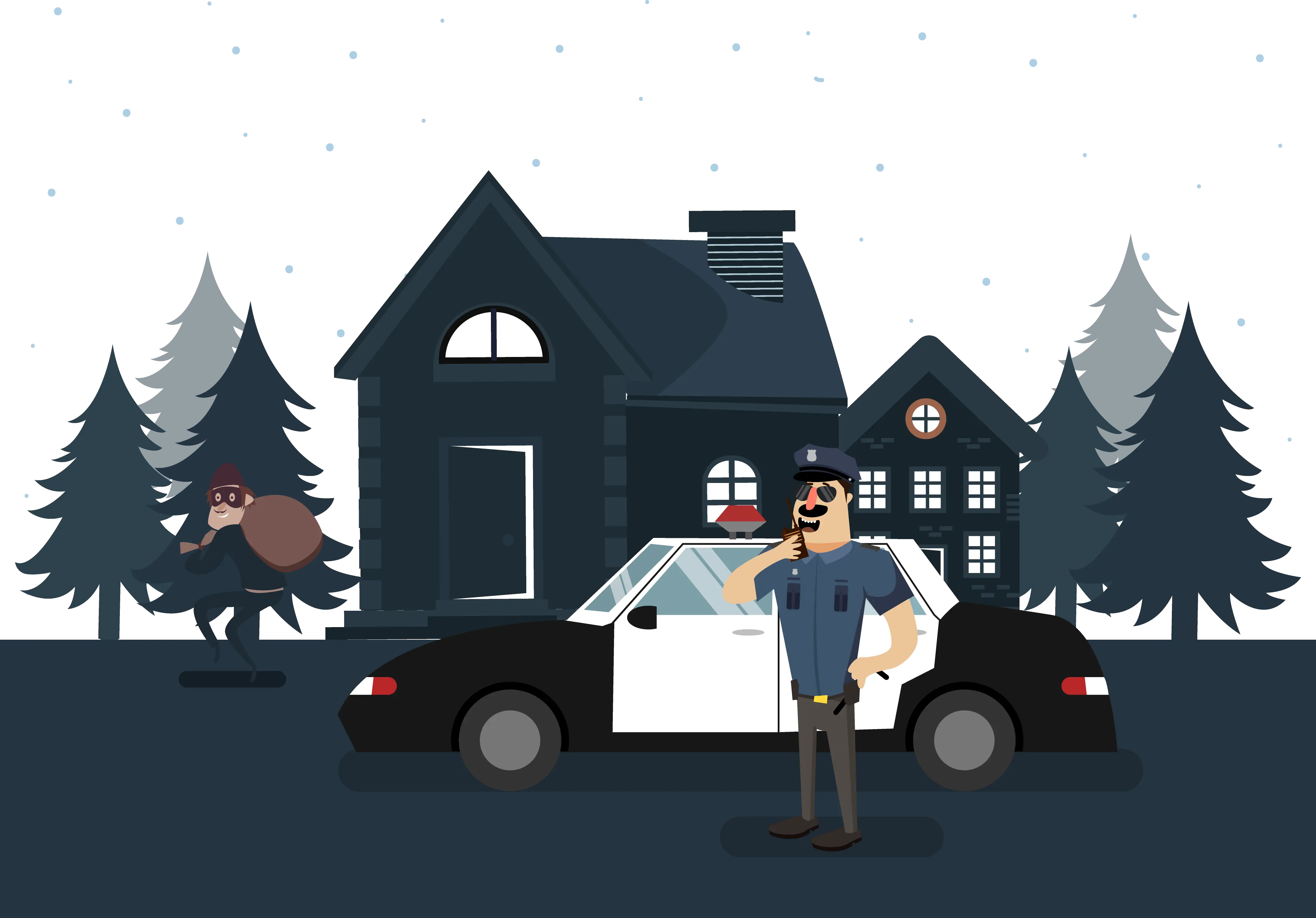 Police Officer Standing by Patrol Car at Night