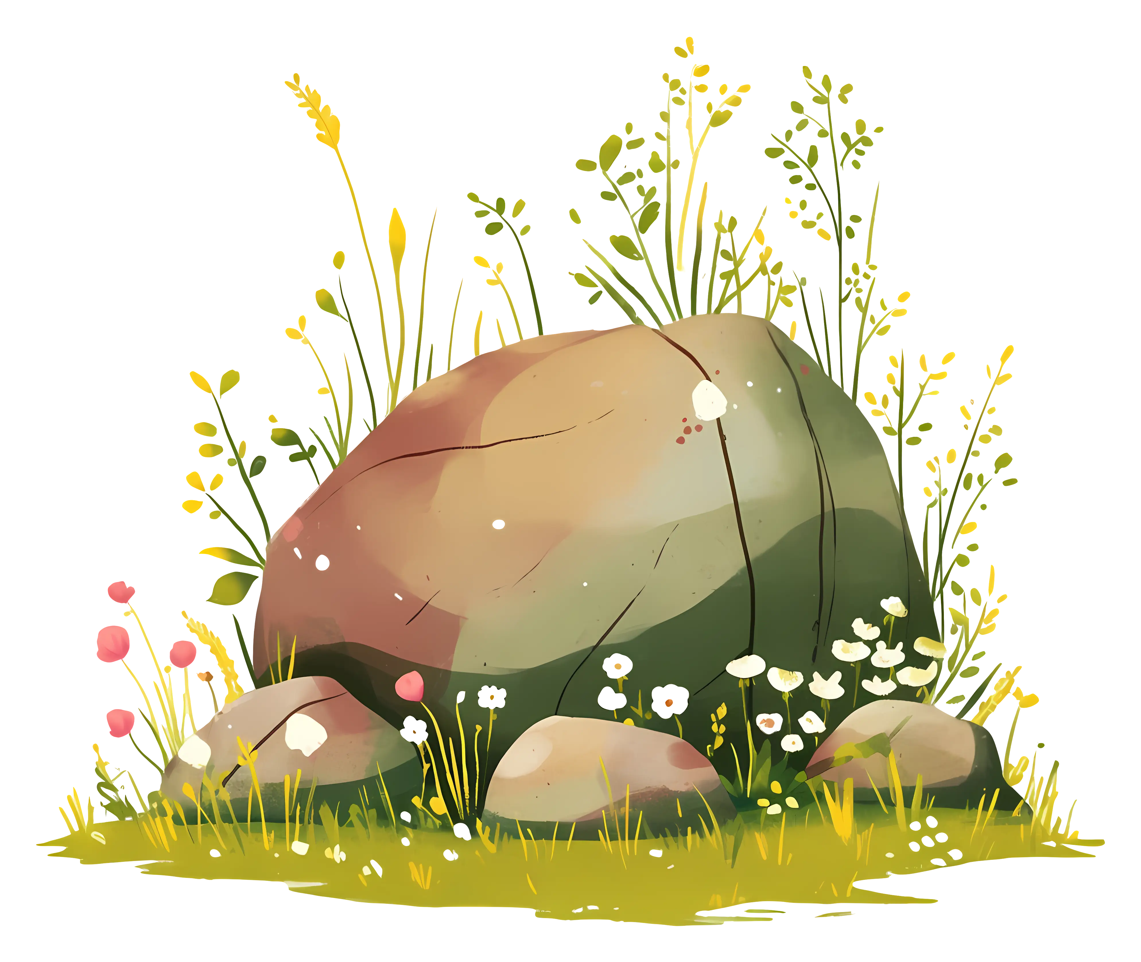 Rock with Flowers in Garden
