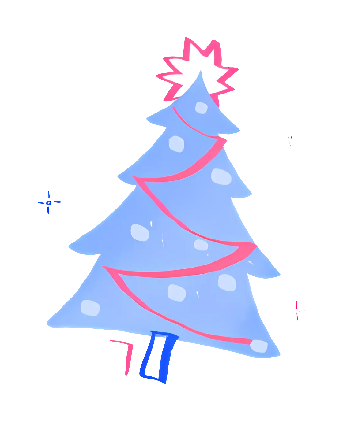 Blue Christmas Tree with Star and Decorations