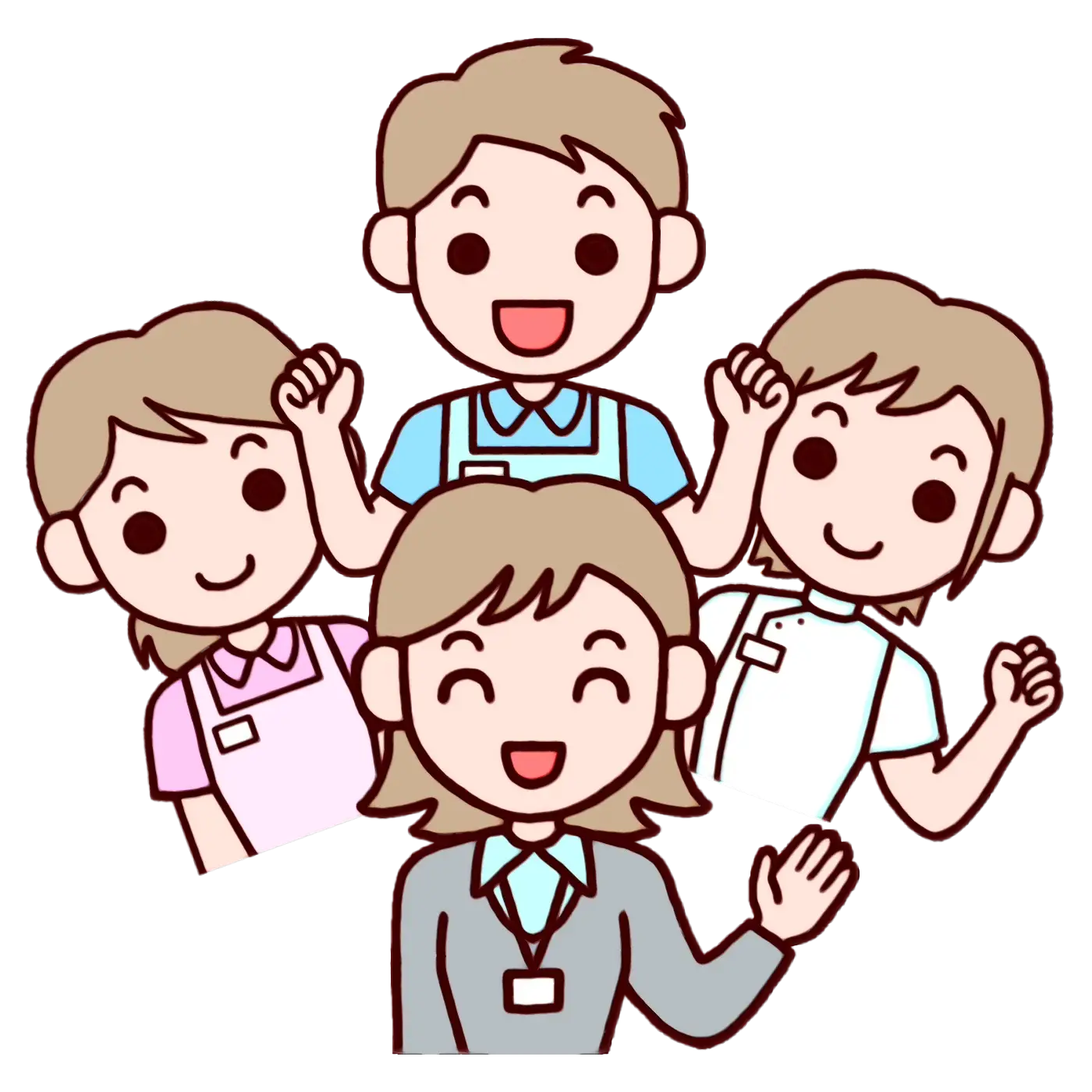 Illustrated Group of Happy Workers in Cartoon Style