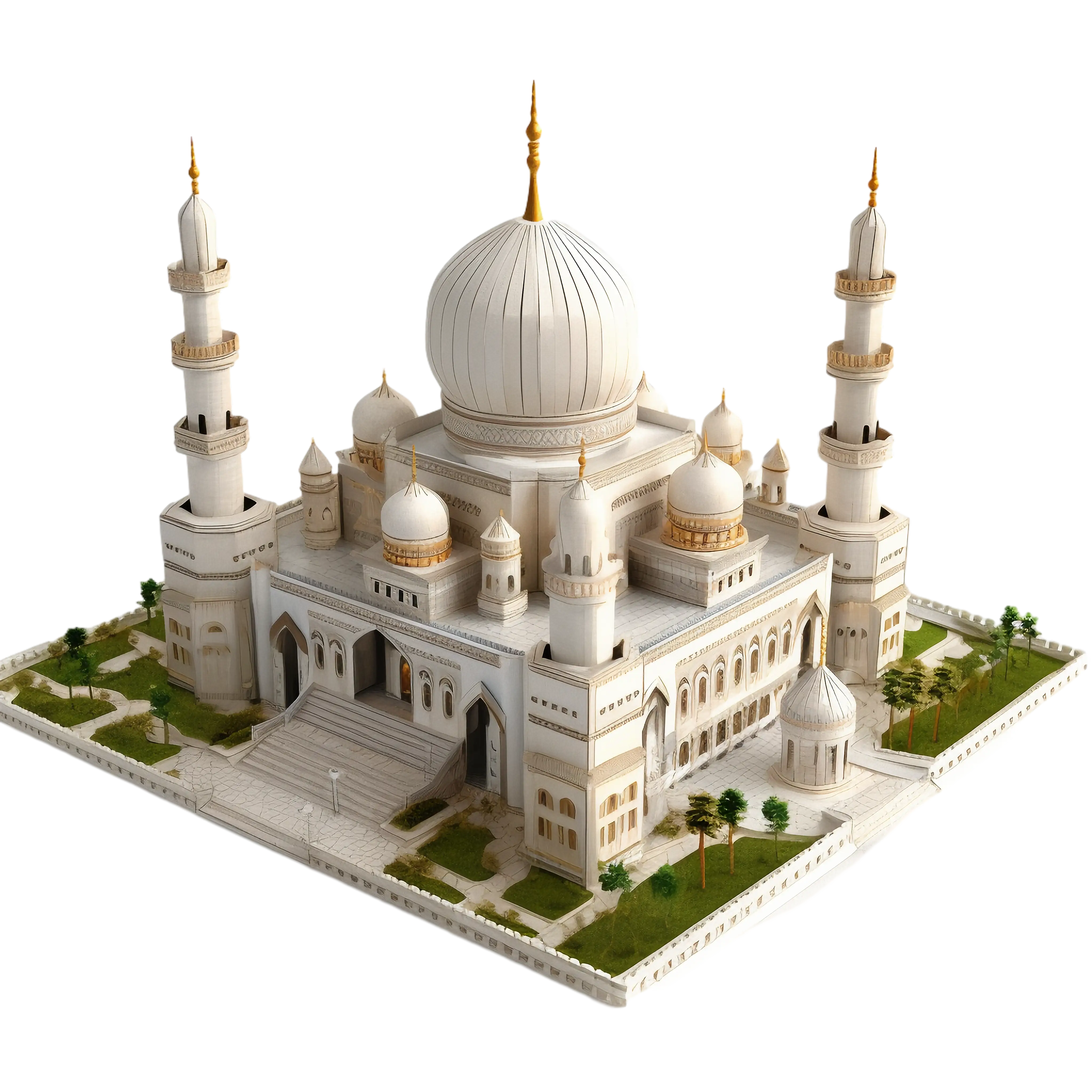 Elegant White Mosque with Intricate Minarets