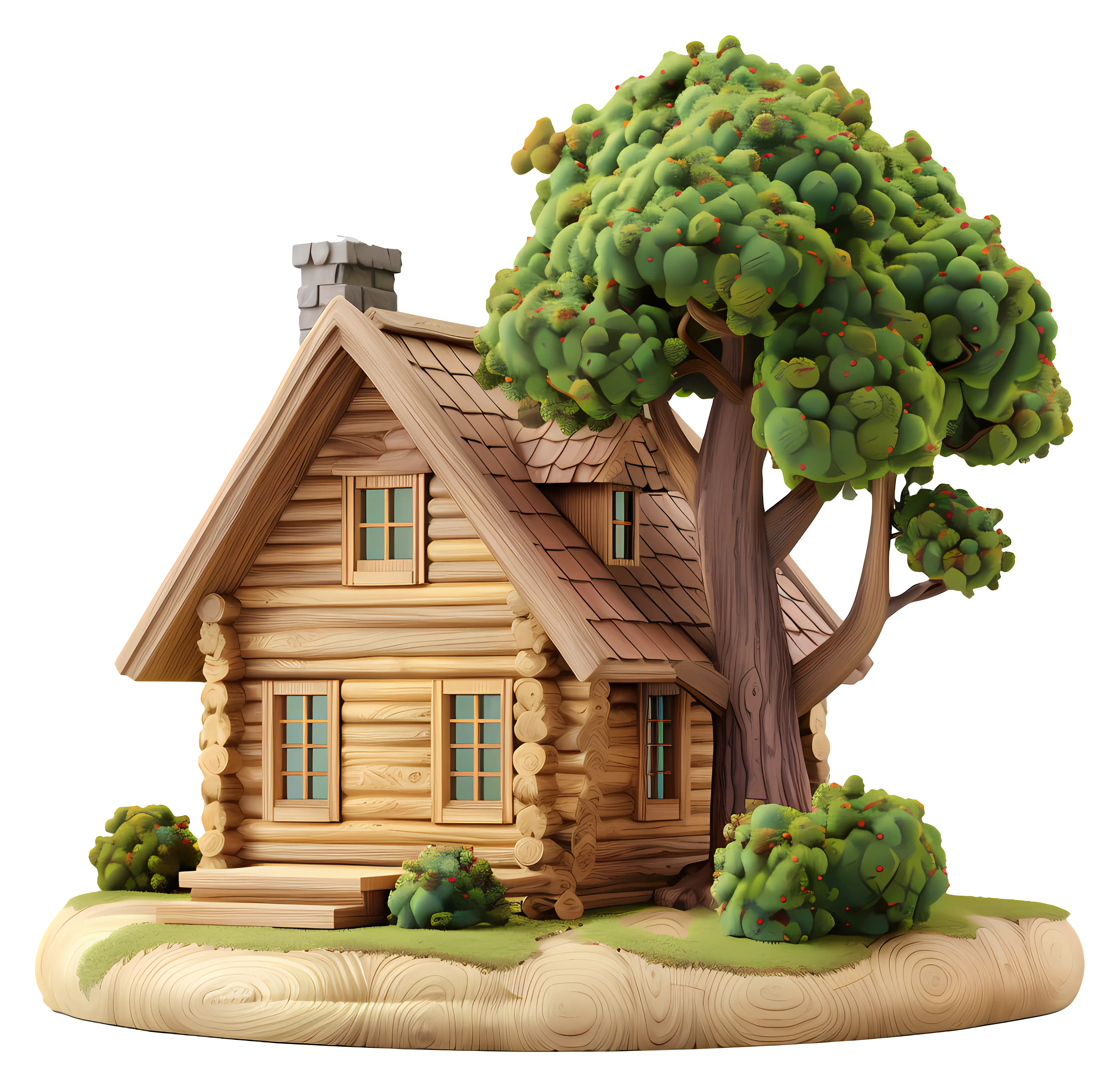Beautiful Log Cabin House with Tree