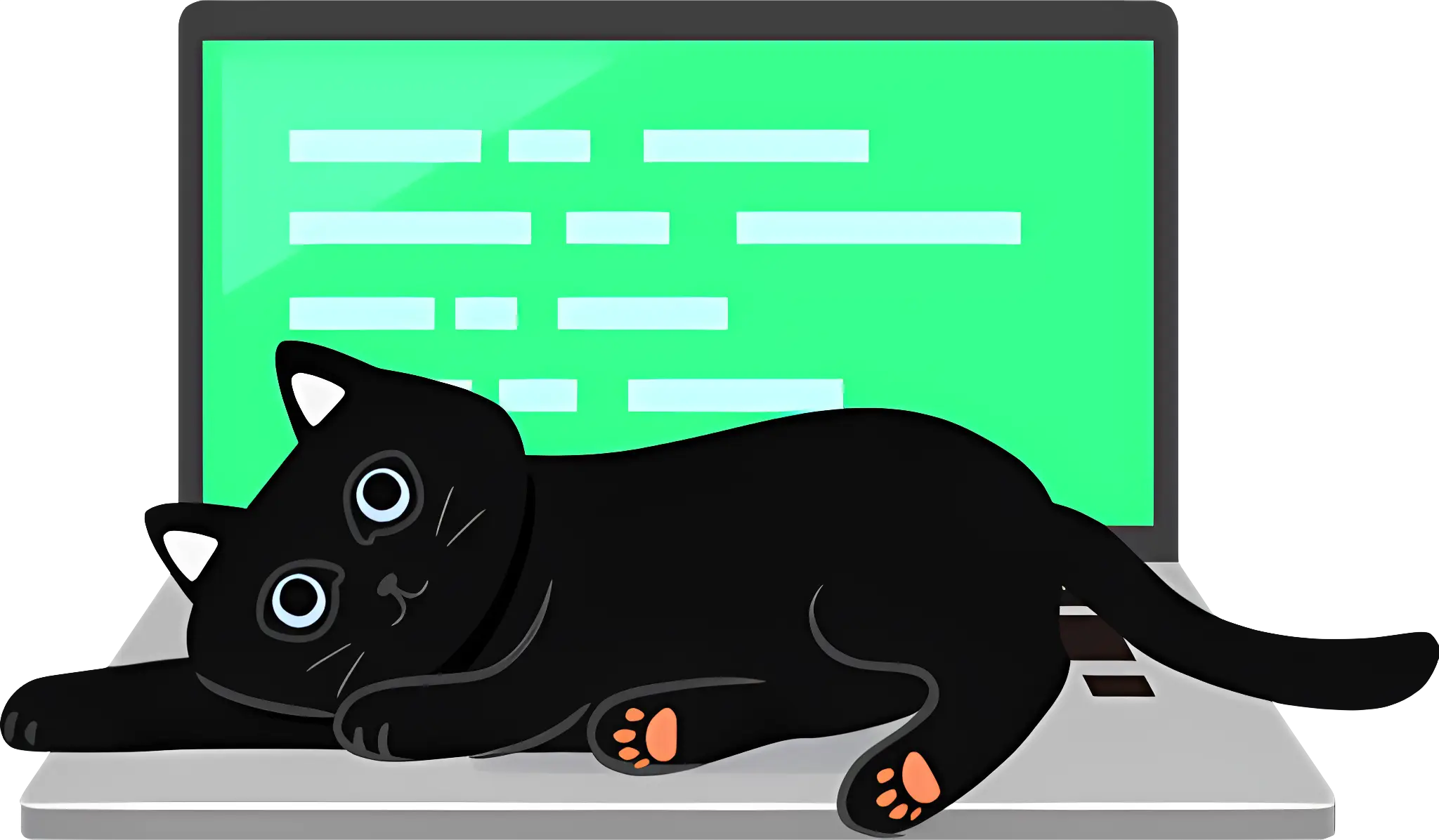 Black Cat Relaxing on a Laptop