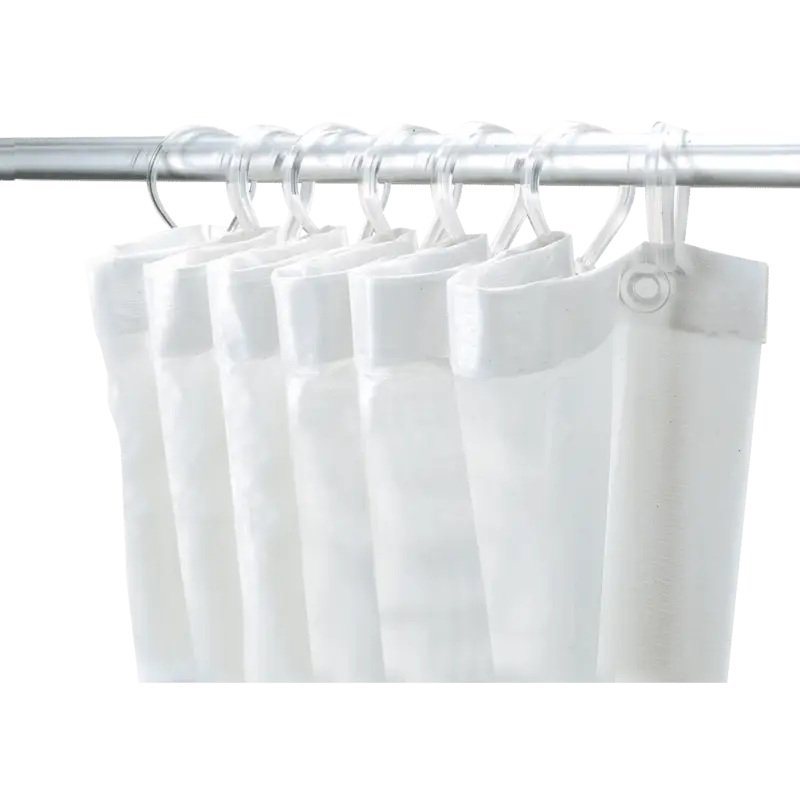 White Fabric Shower Curtains on a Rod