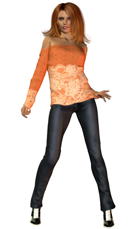 Woman in Orange Top and Jeans