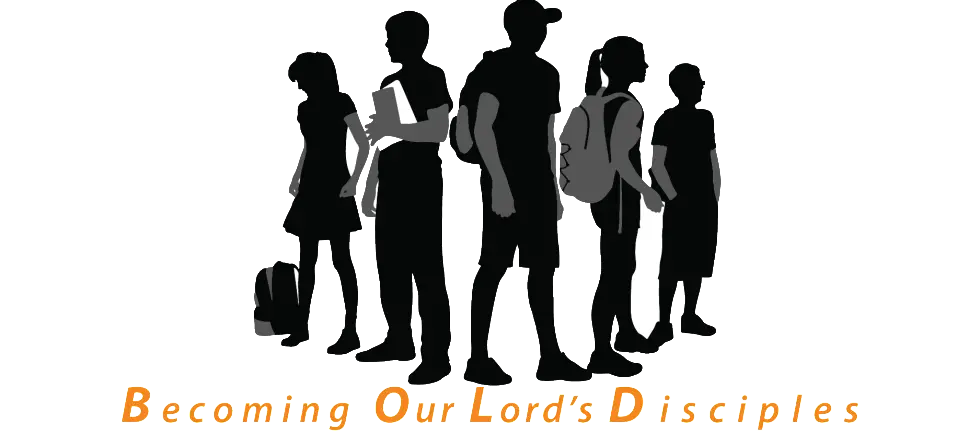 Silhouette of People with Backpacks and Text