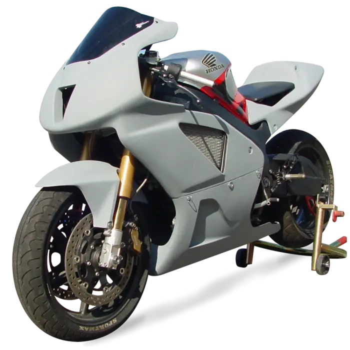 Gray Racing Motorcycle with Track Stand