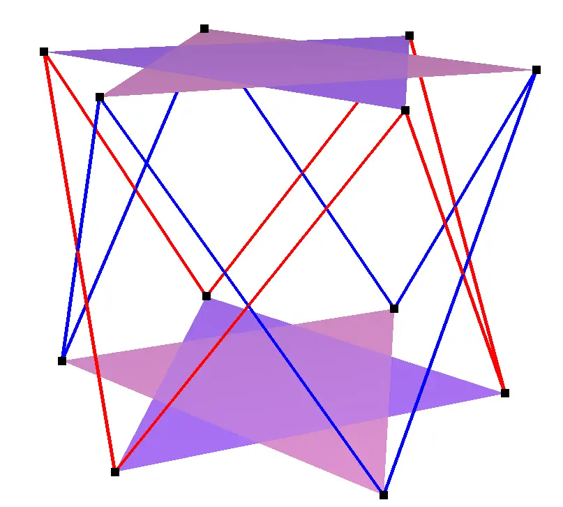 3D Geometric Figure with Red and Blue Lines