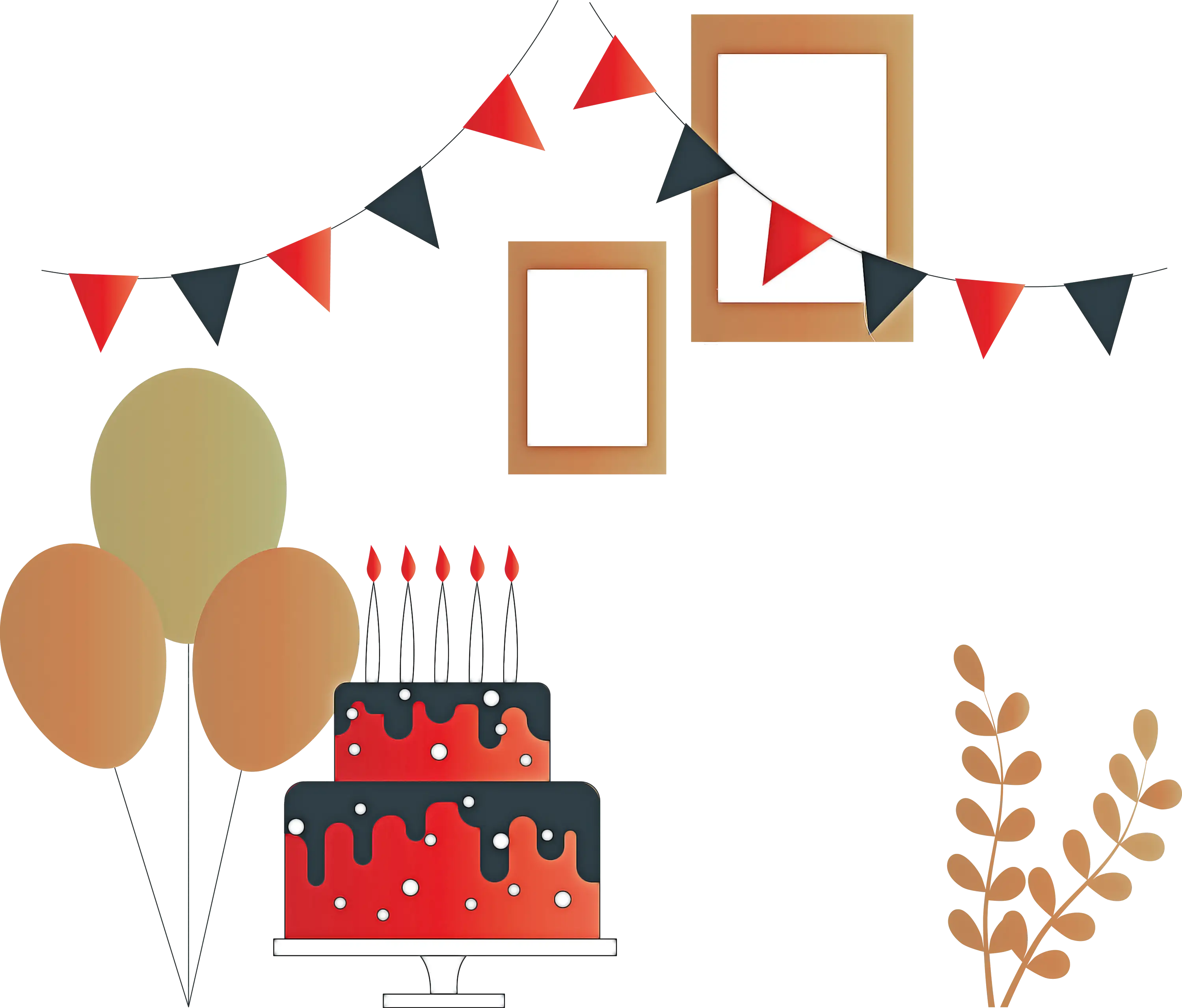 Birthday Party Decorations with Cake and Balloons