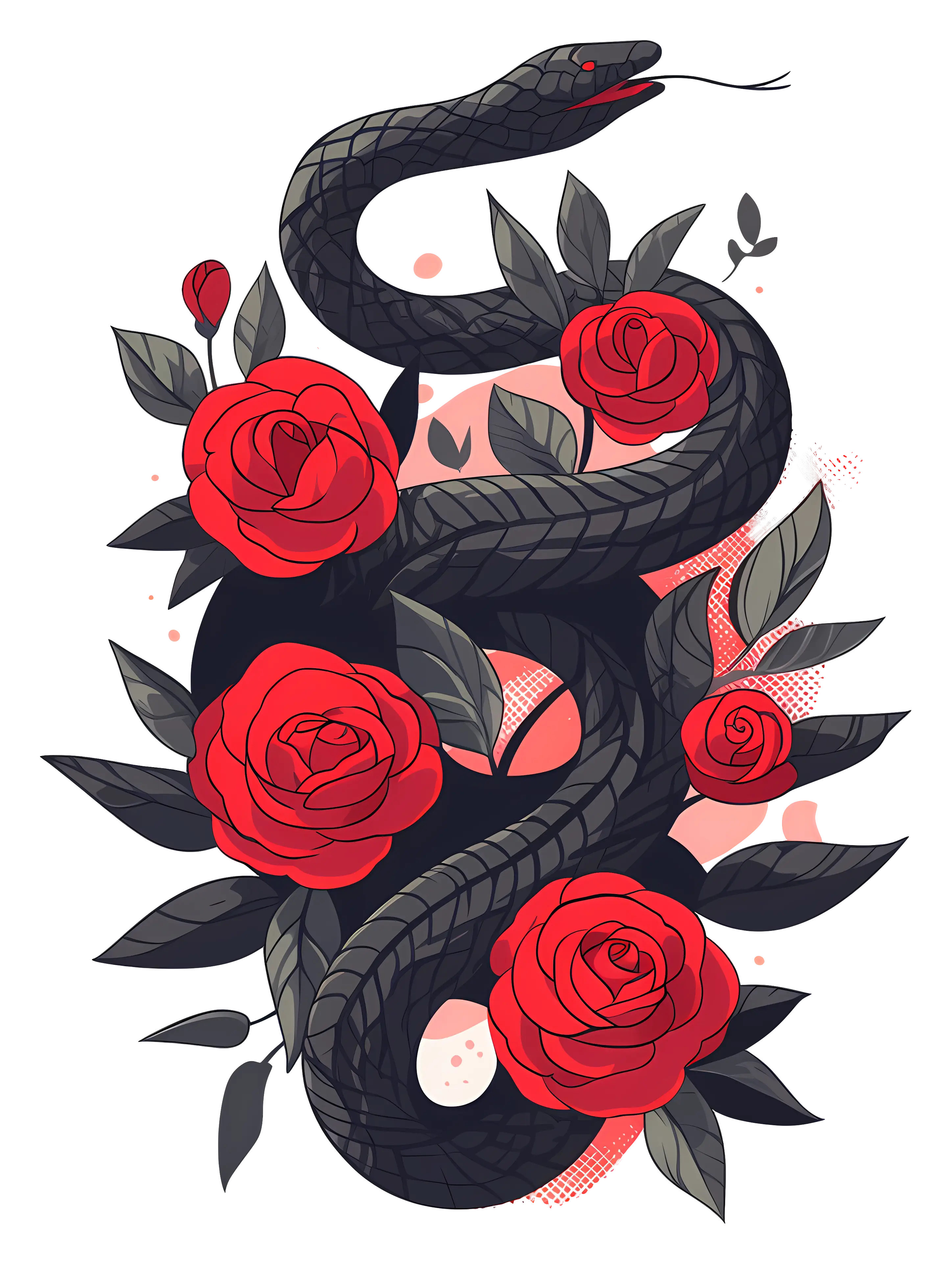 Snake Wrapped in Roses