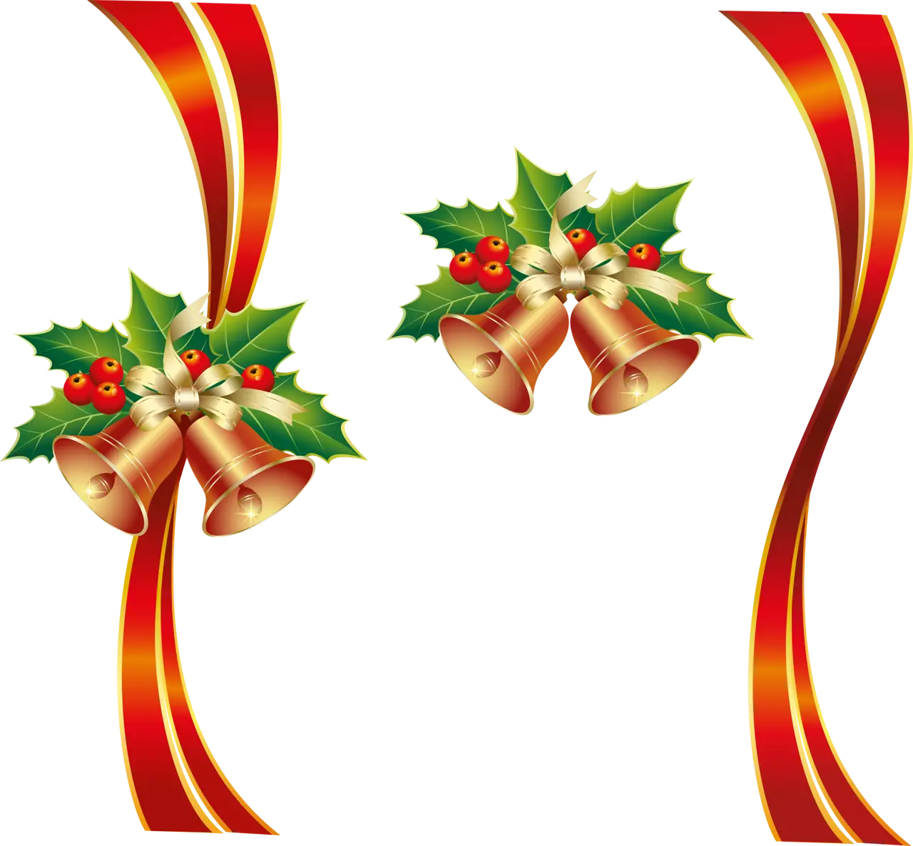 Christmas Bells with Holly and Red Ribbon