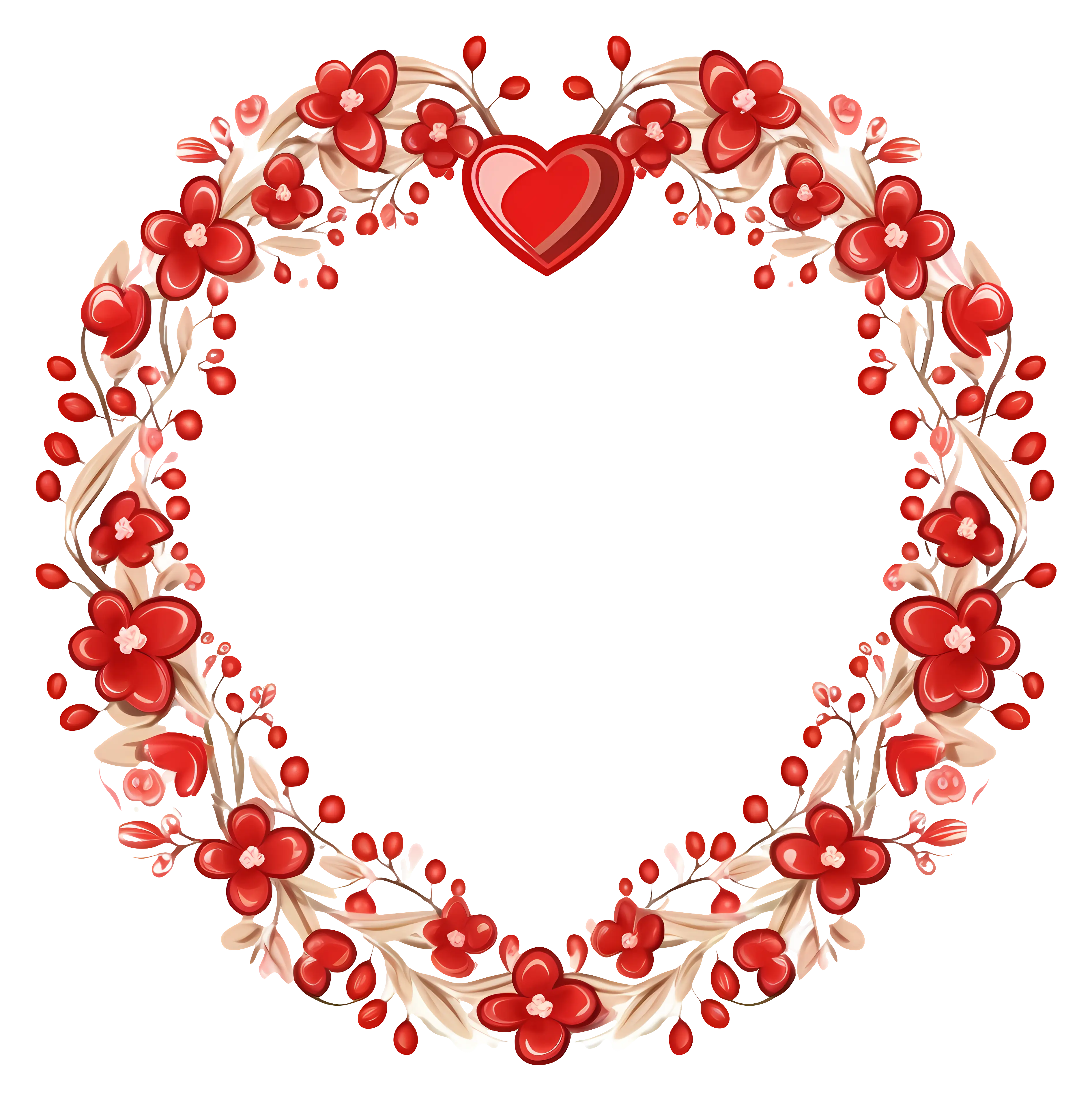 Circular Floral Heart Frame with Charming Flowers