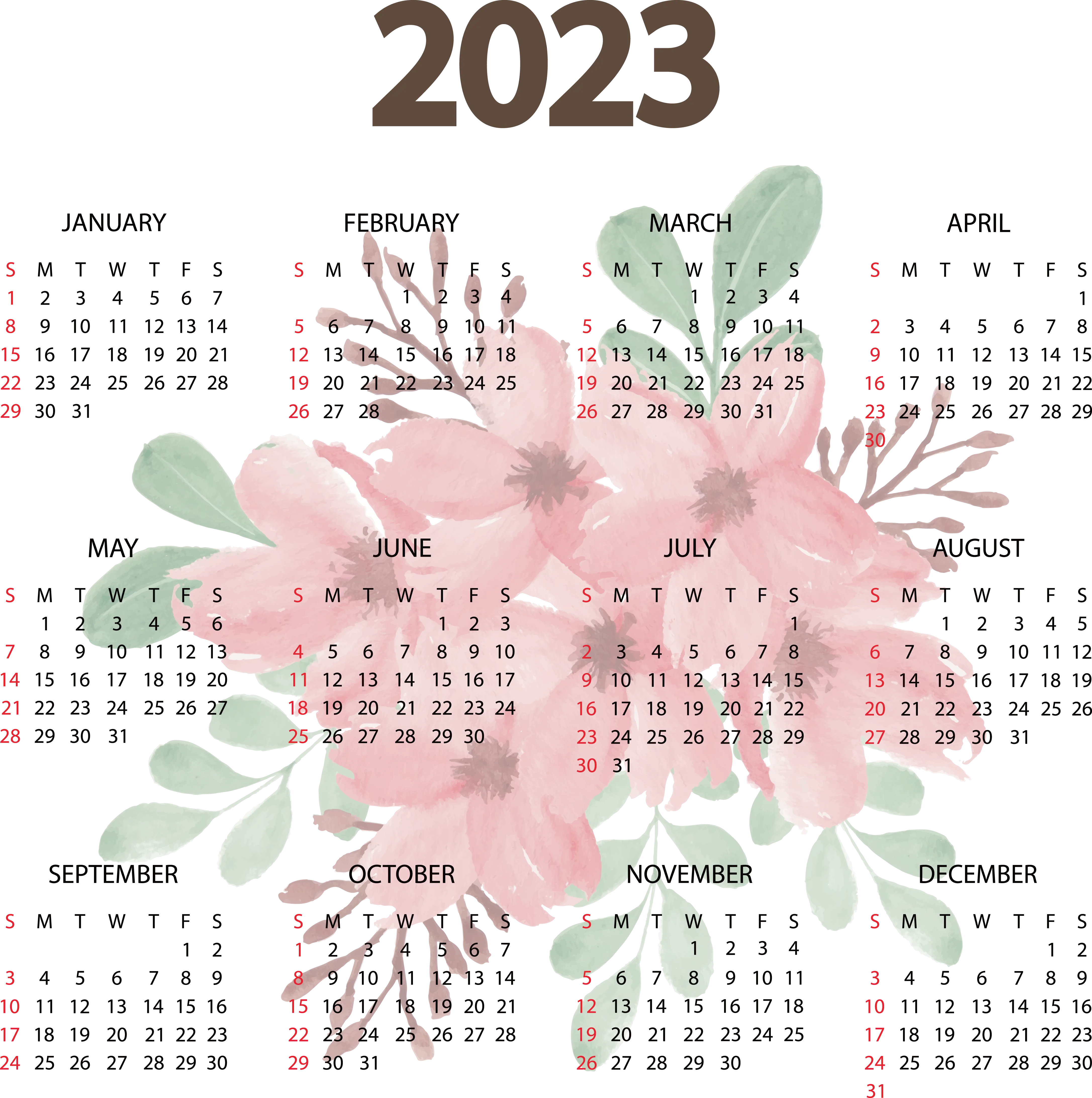 2023 Watercolor Floral-Themed Calendar