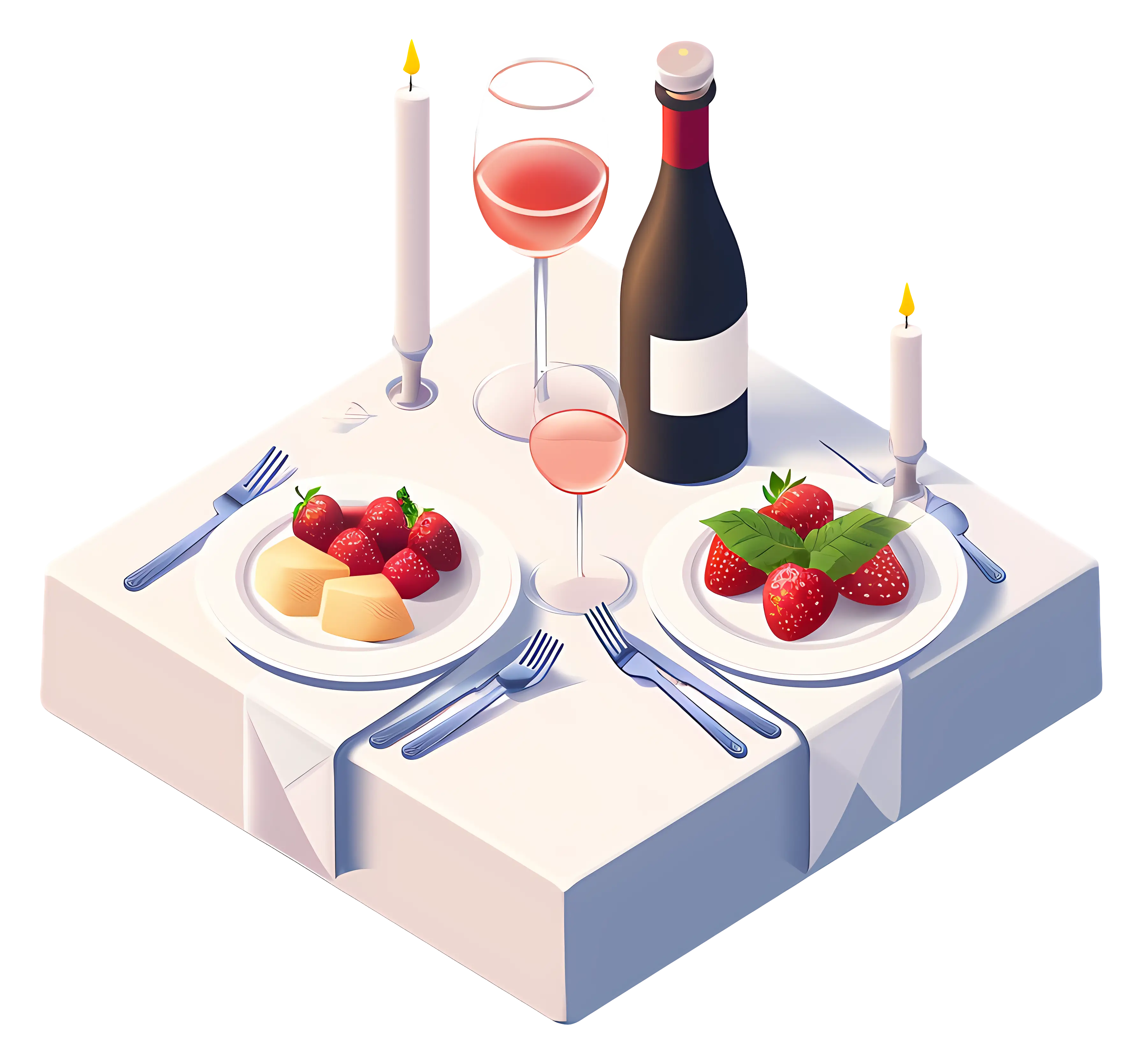 Romantic Dinner Table with Wine and Strawberries