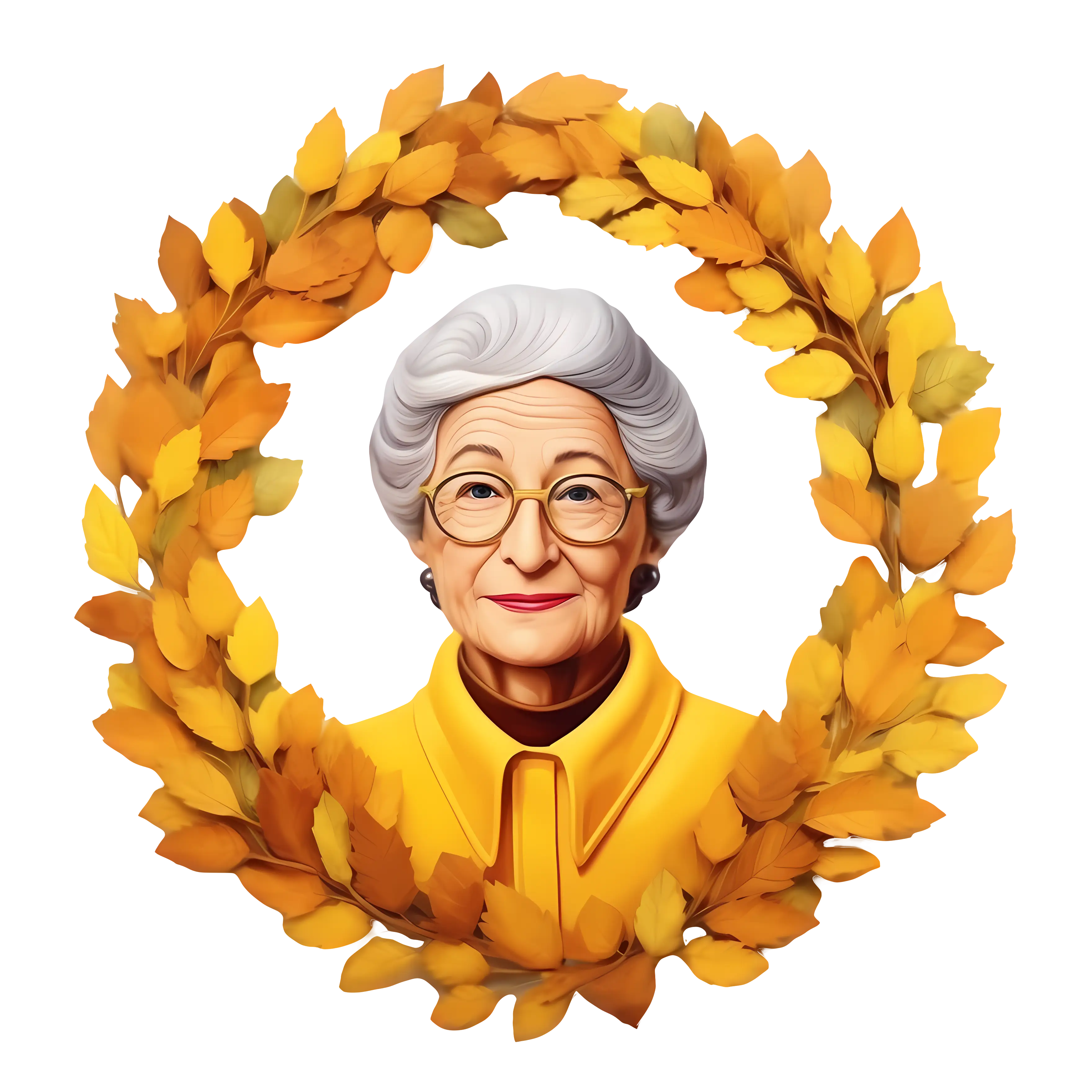 Elderly Woman Portrait with Autumn Wreath