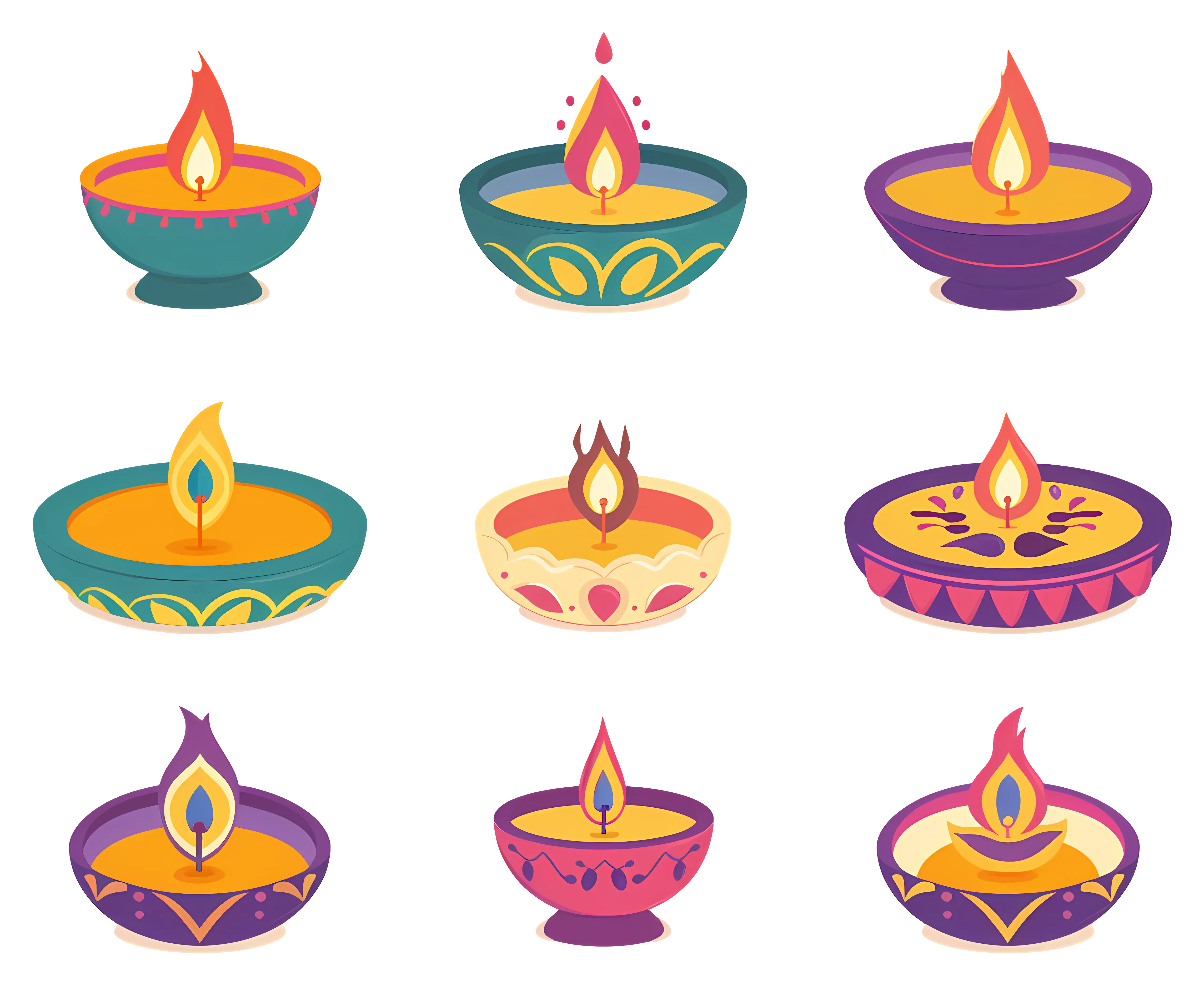 Colorful Clay Lamps for Diwali Festival
