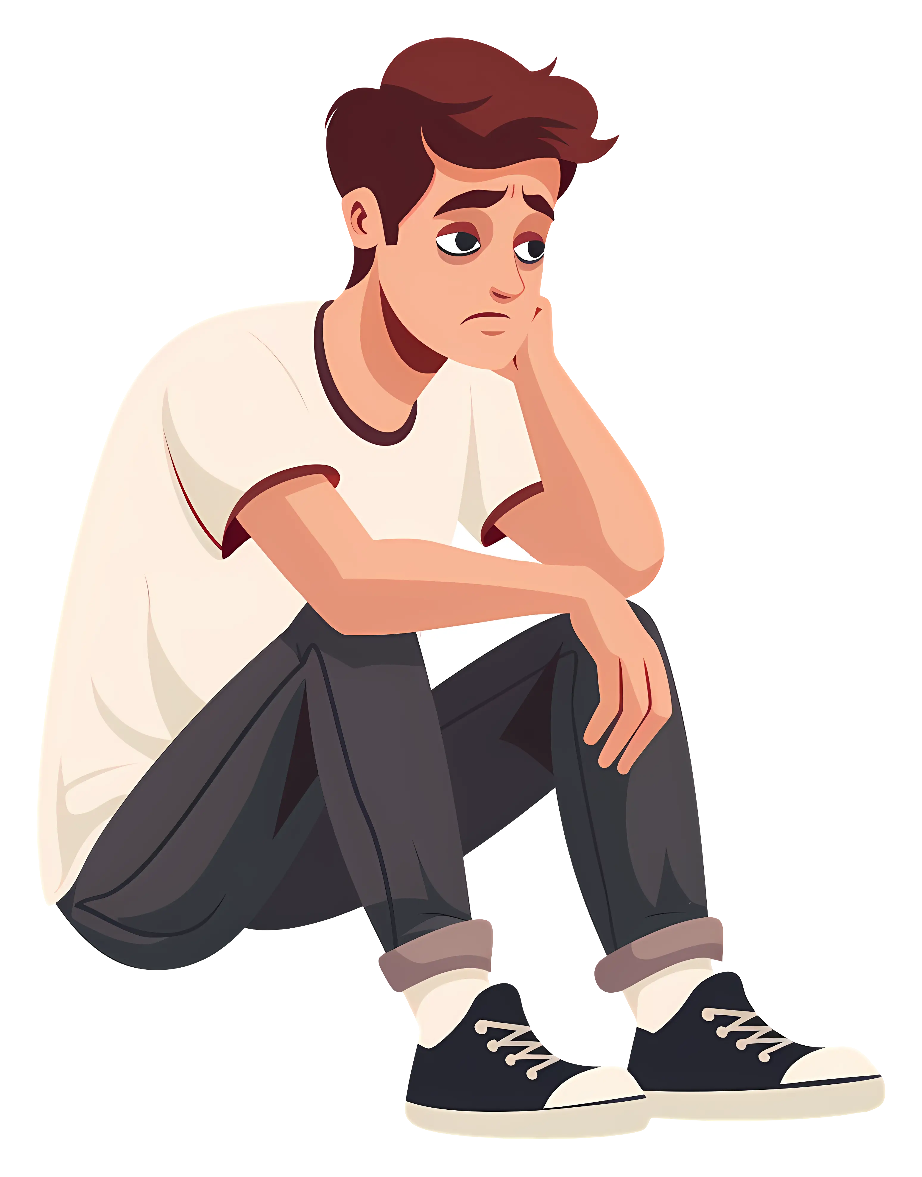 Sad Boy Sitting in White Shirt