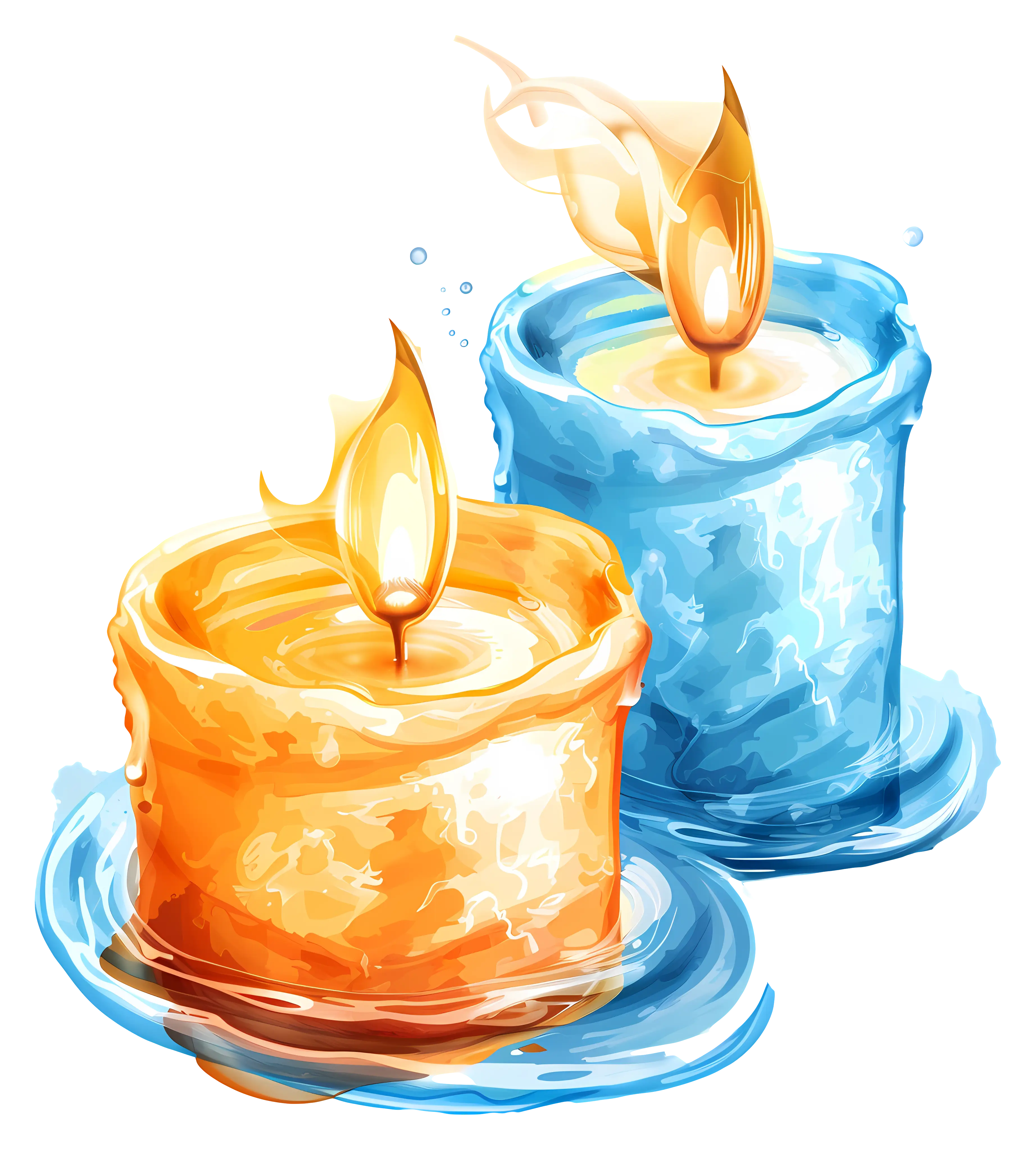 Orange and Blue Decorative Candles with Flames