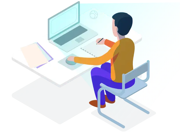 Illustration of Person Using Computer at Desk