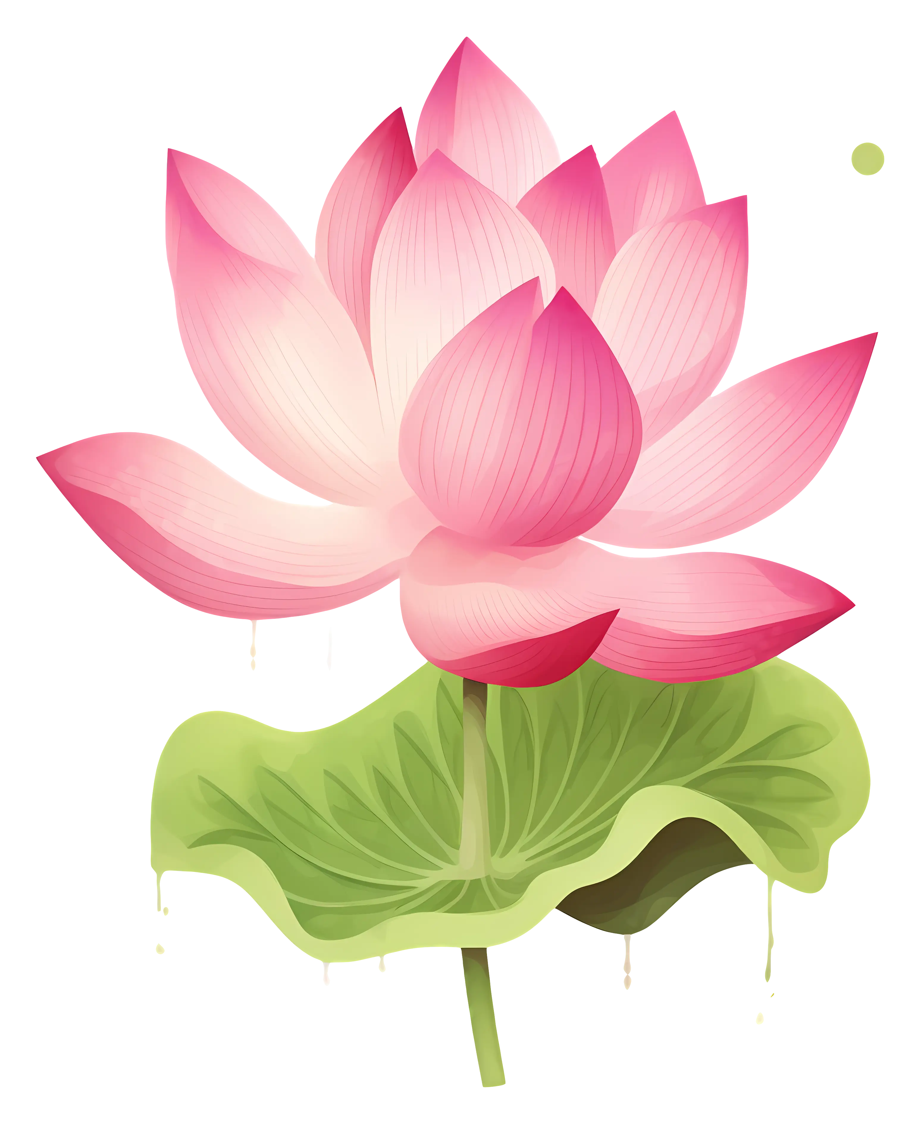 Pink Lotus Flower with Green Leaf Design