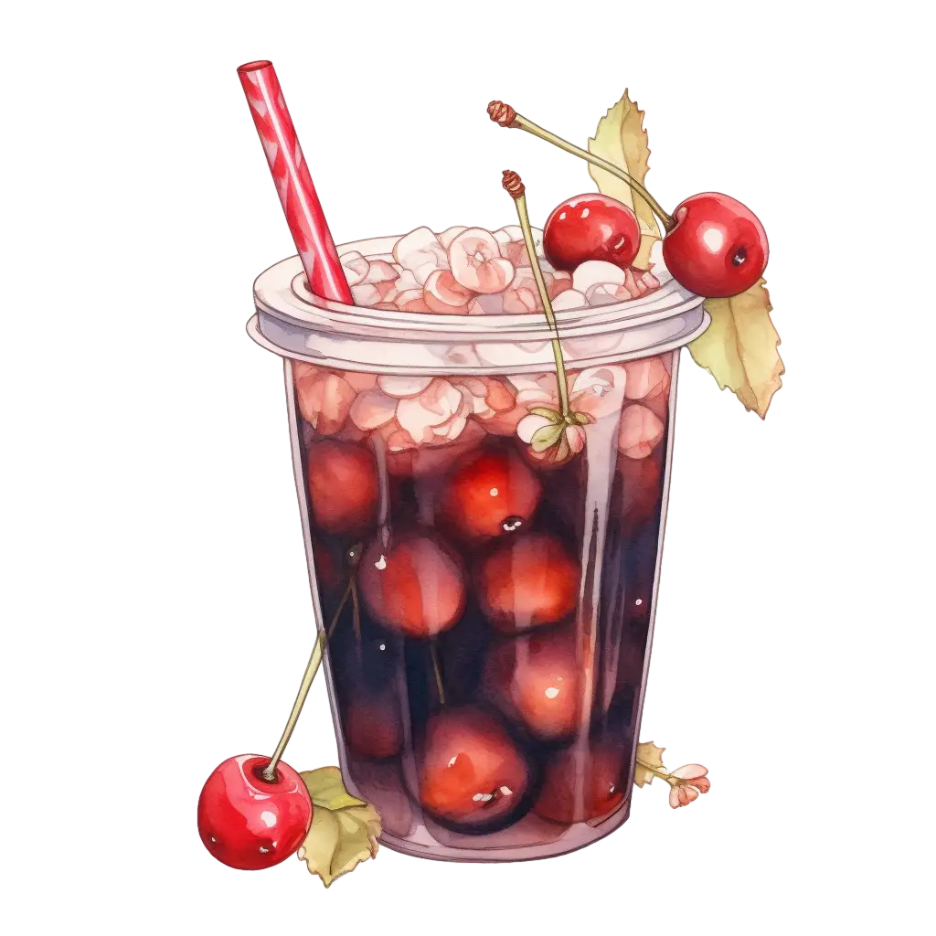 Refreshing Cherry Drink in a Transparent Cup