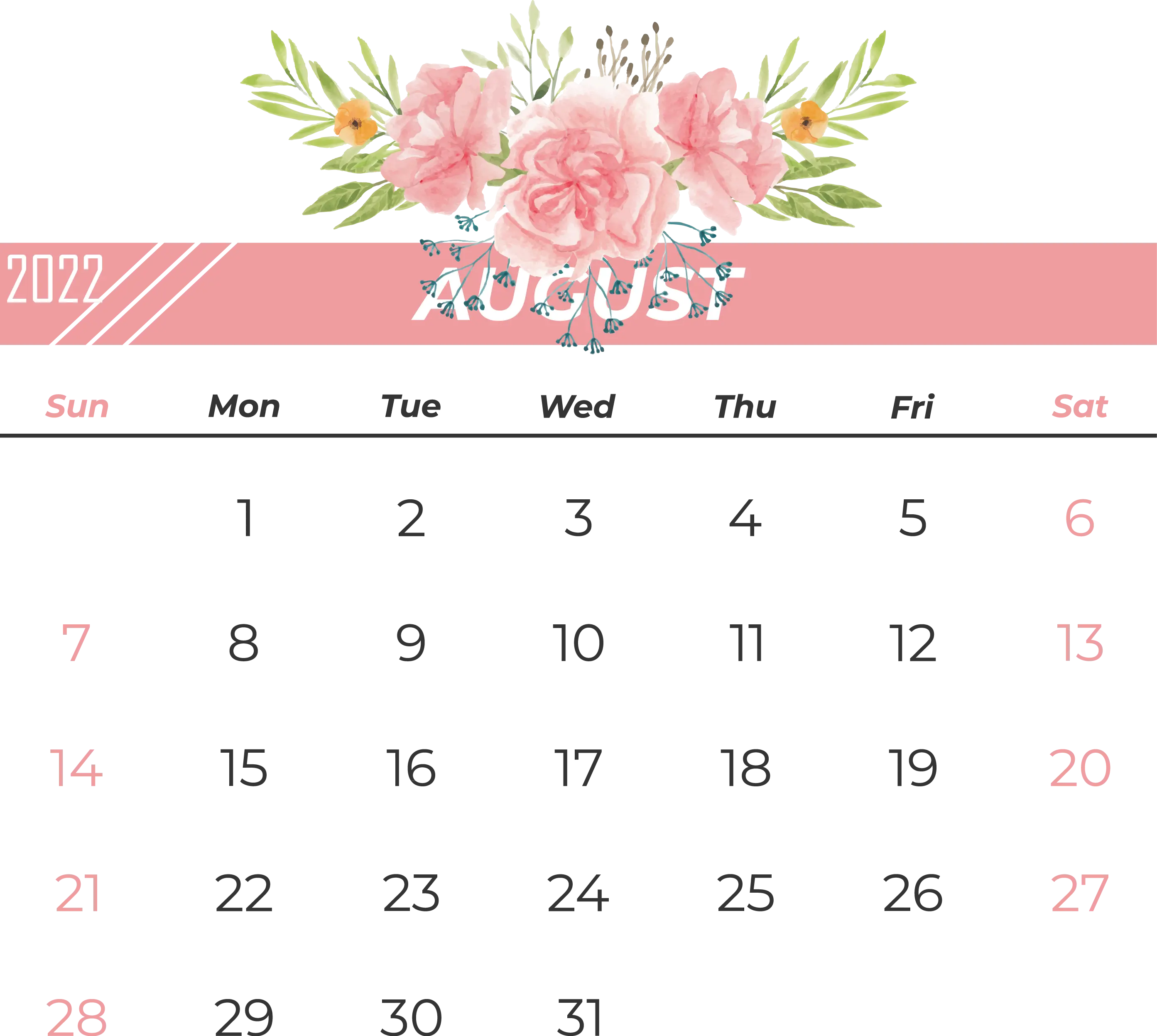 Delicate August 2022 Floral Calendar