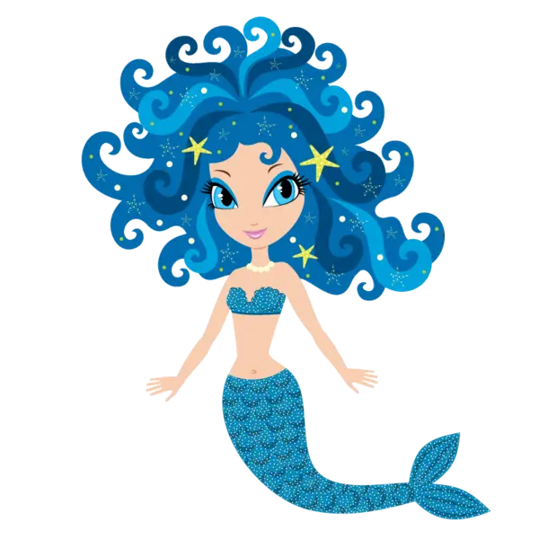 Blue-Haired Cartoon Mermaid Character