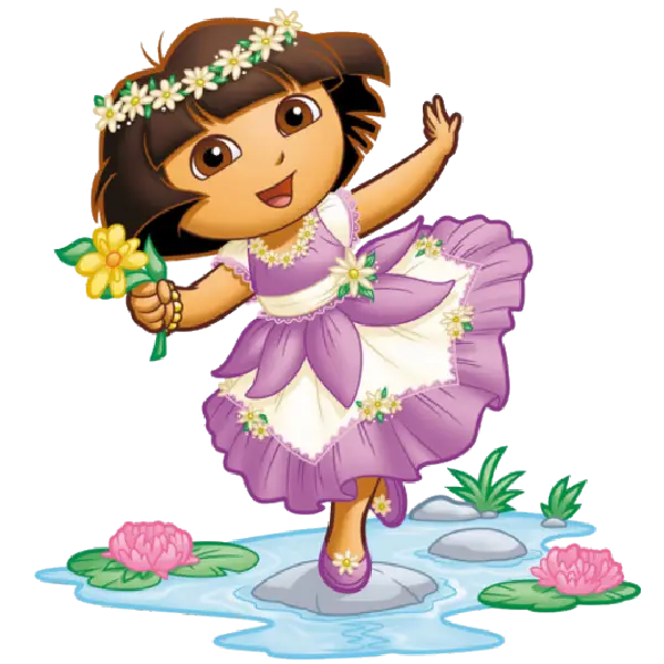 Animated Girl in Purple Flower-Themed Dress