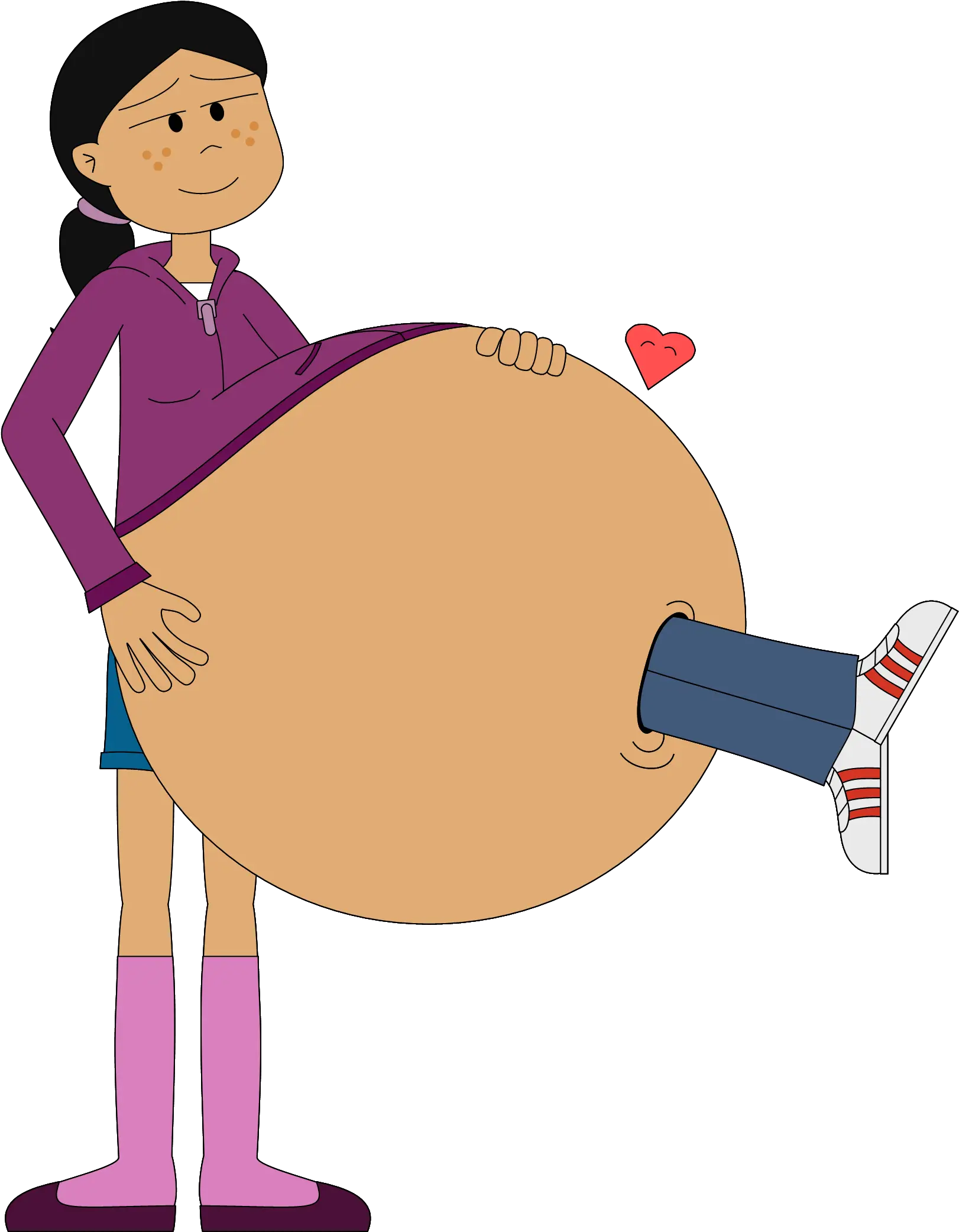 Cartoon Pregnant Woman with Kicking Baby