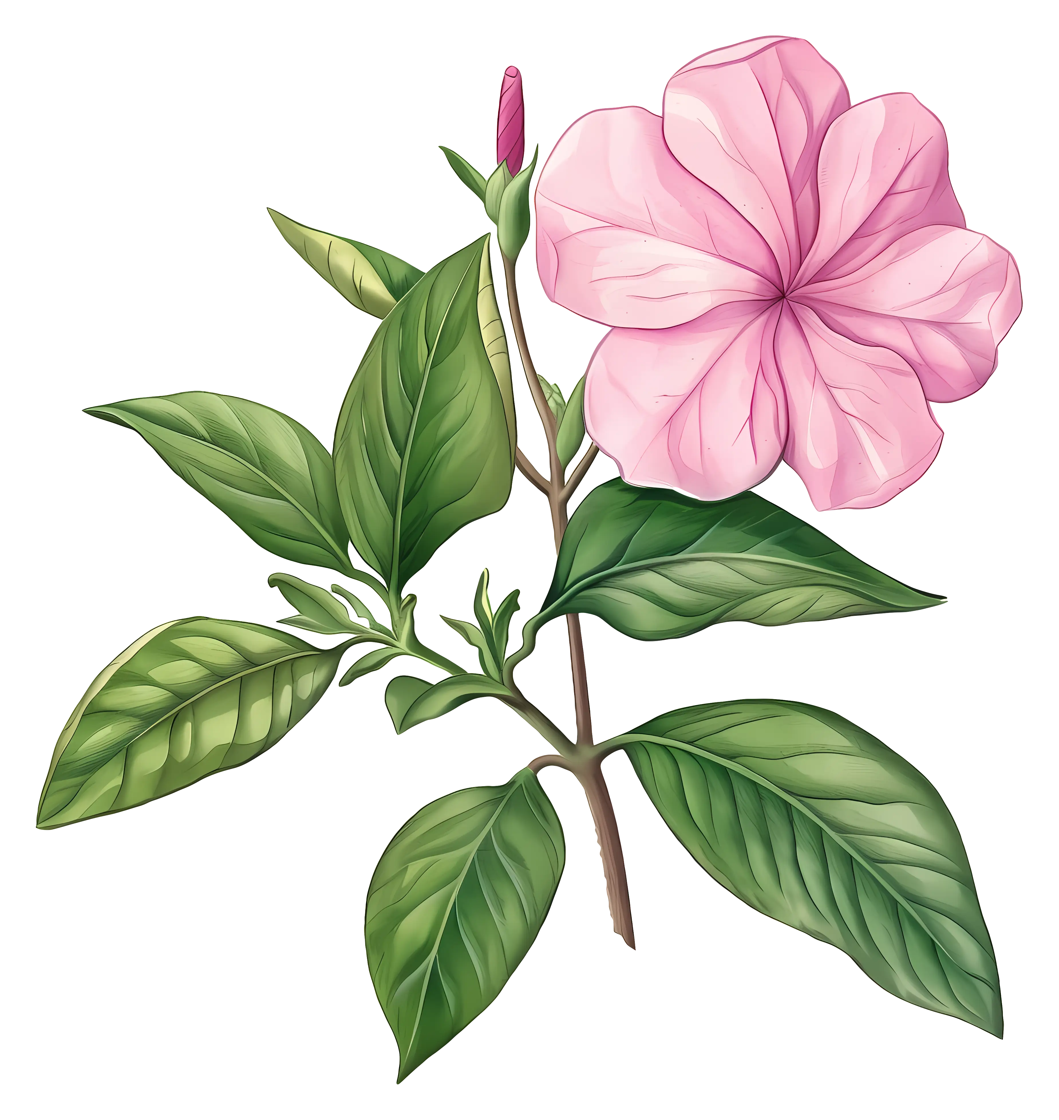 Beautiful Pink Flower with Leaves
