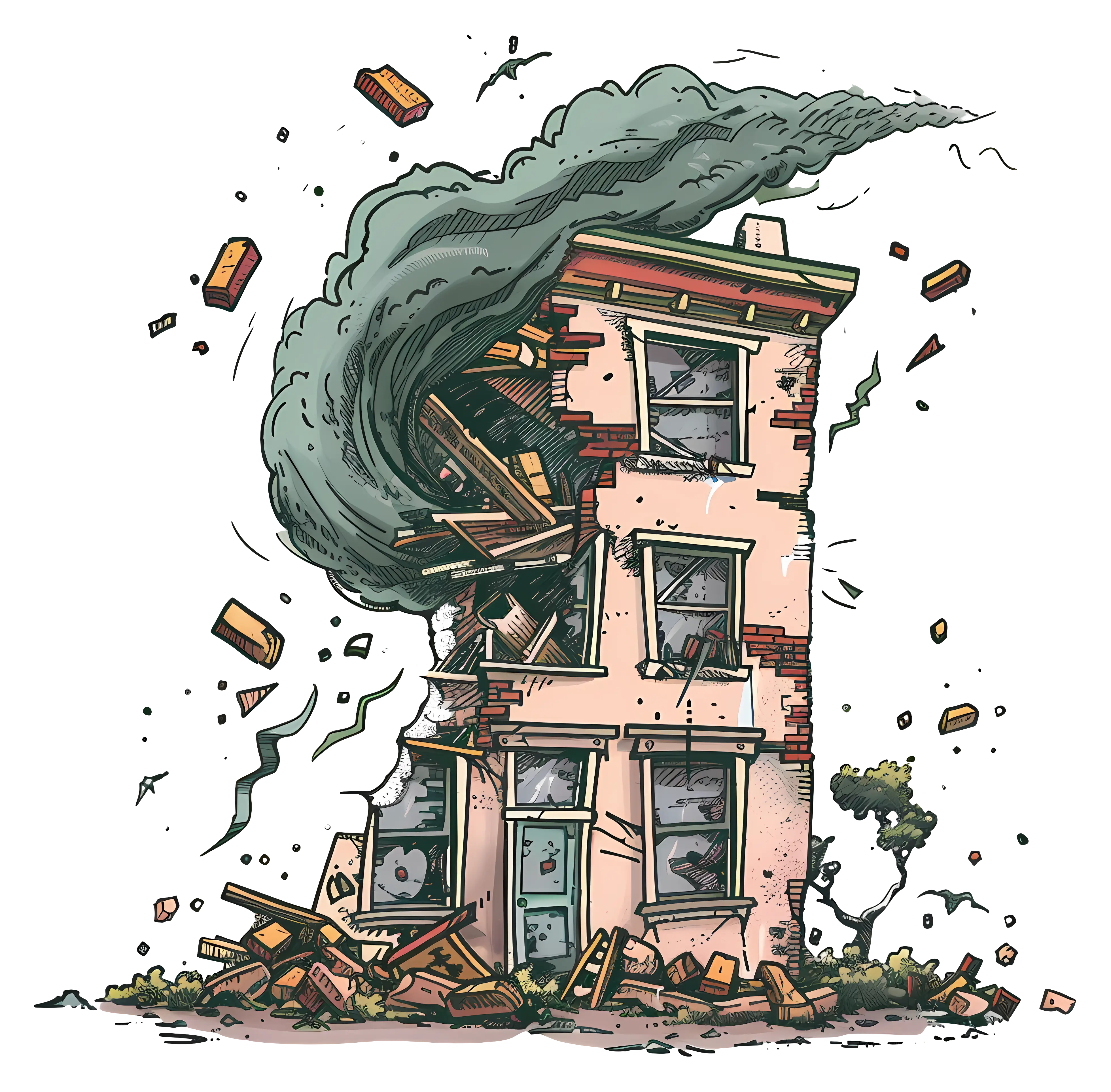 Illustration of Storm-Damaged House