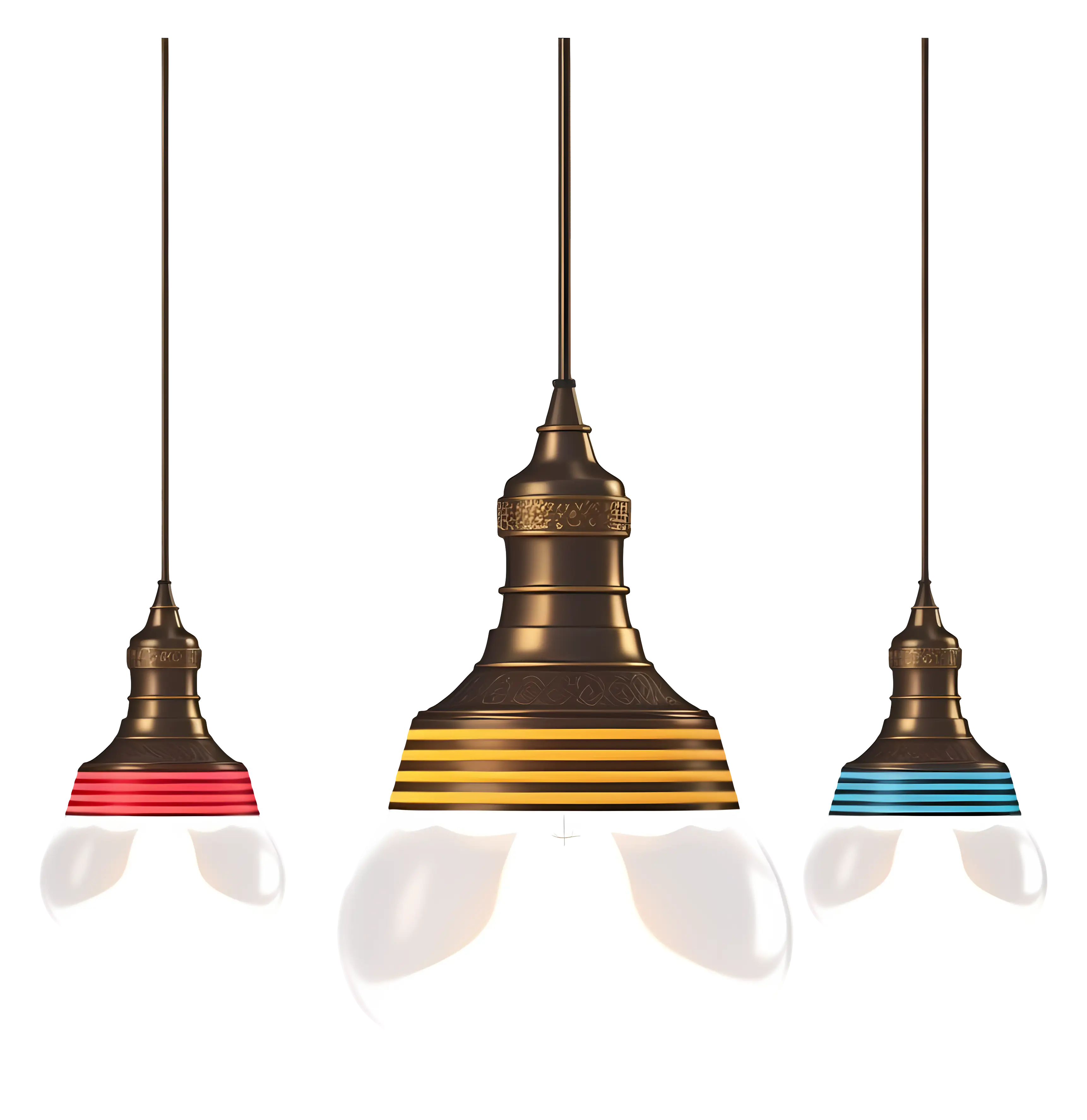 Set of Vintage Hanging Lamps with Colorful Designs