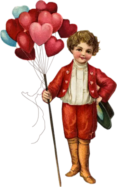 Vintage Boy Holding Heart Balloons