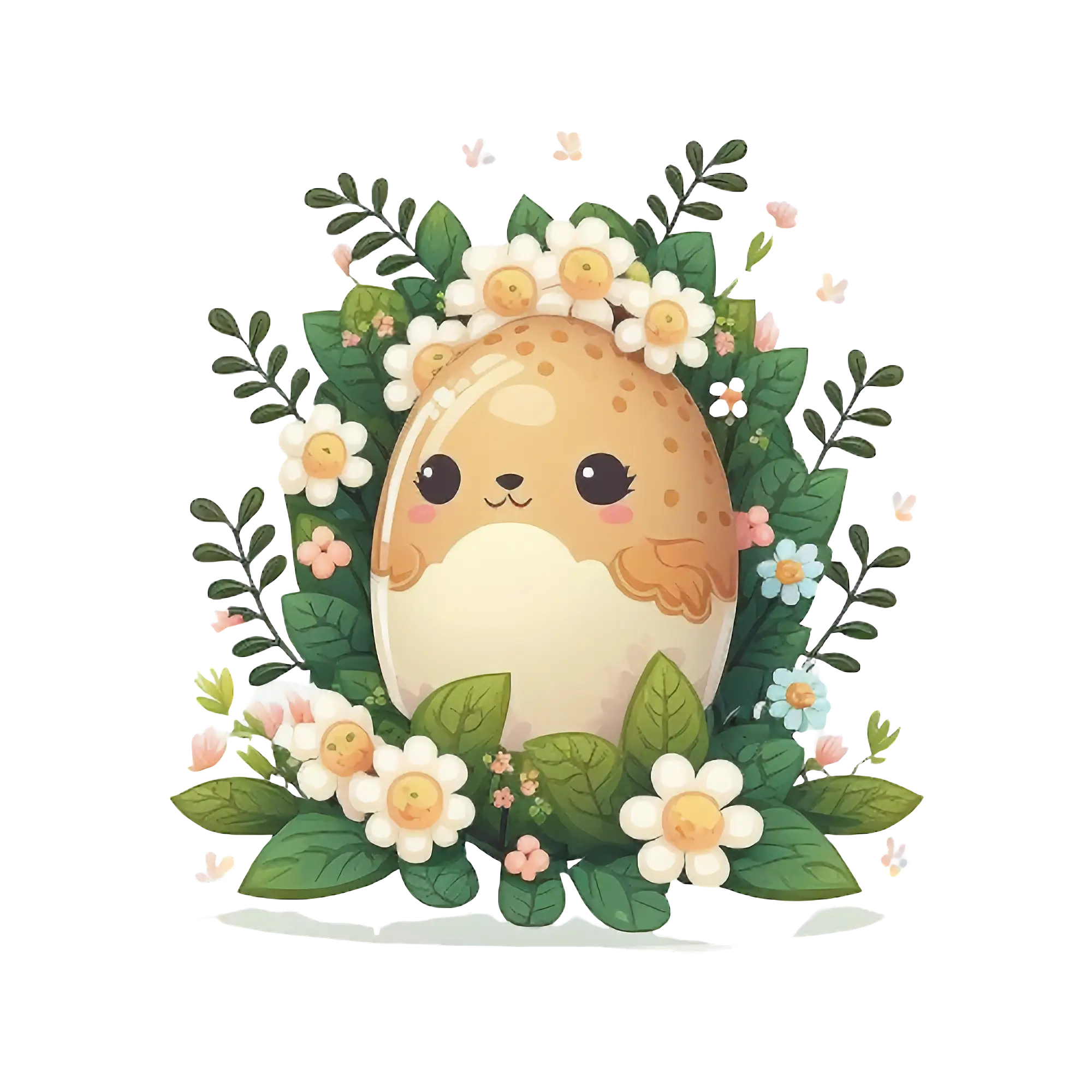 Cute Decorated Easter Egg with Flowers