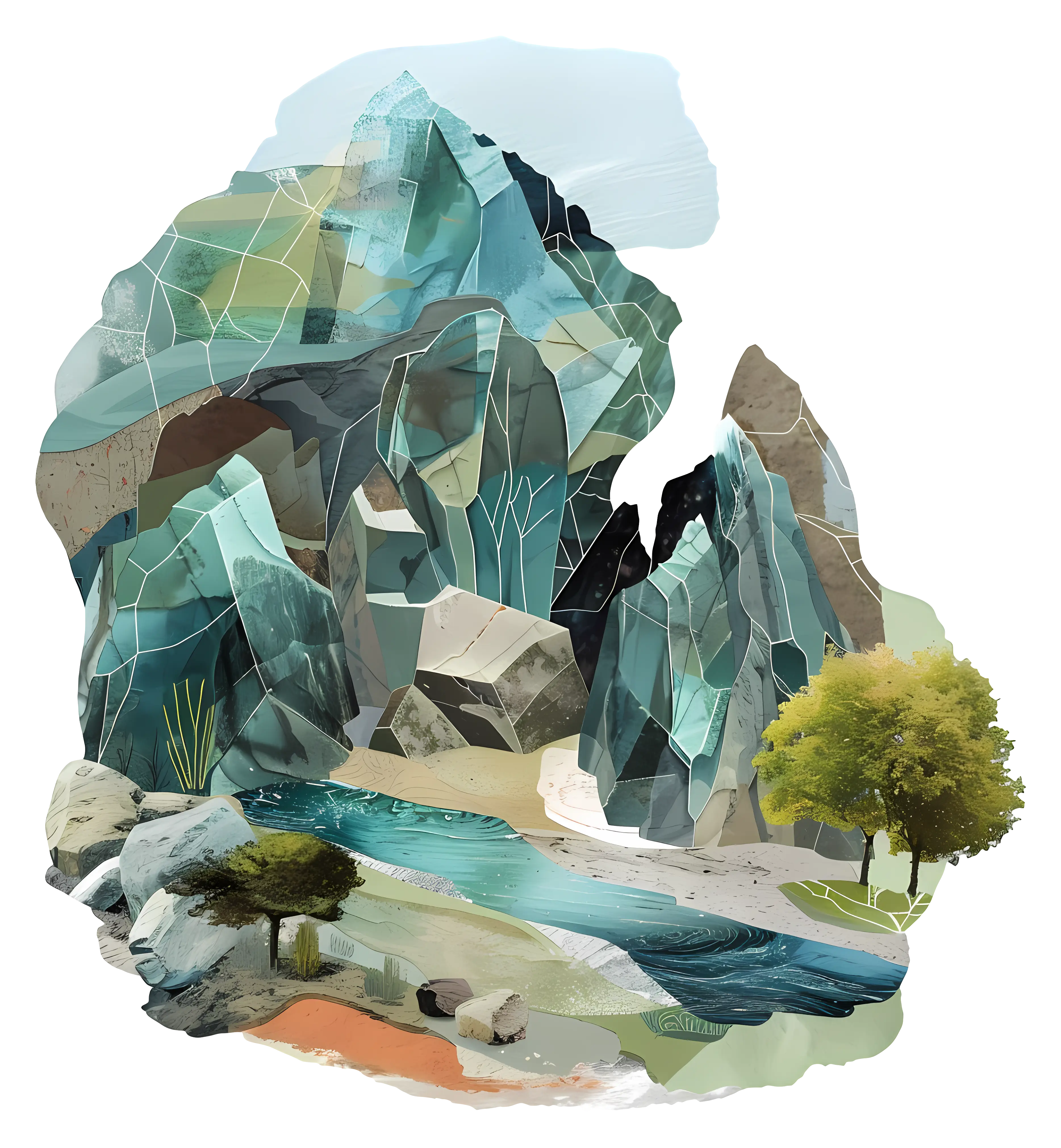 Beautiful Mountain Landscape with River and Trees