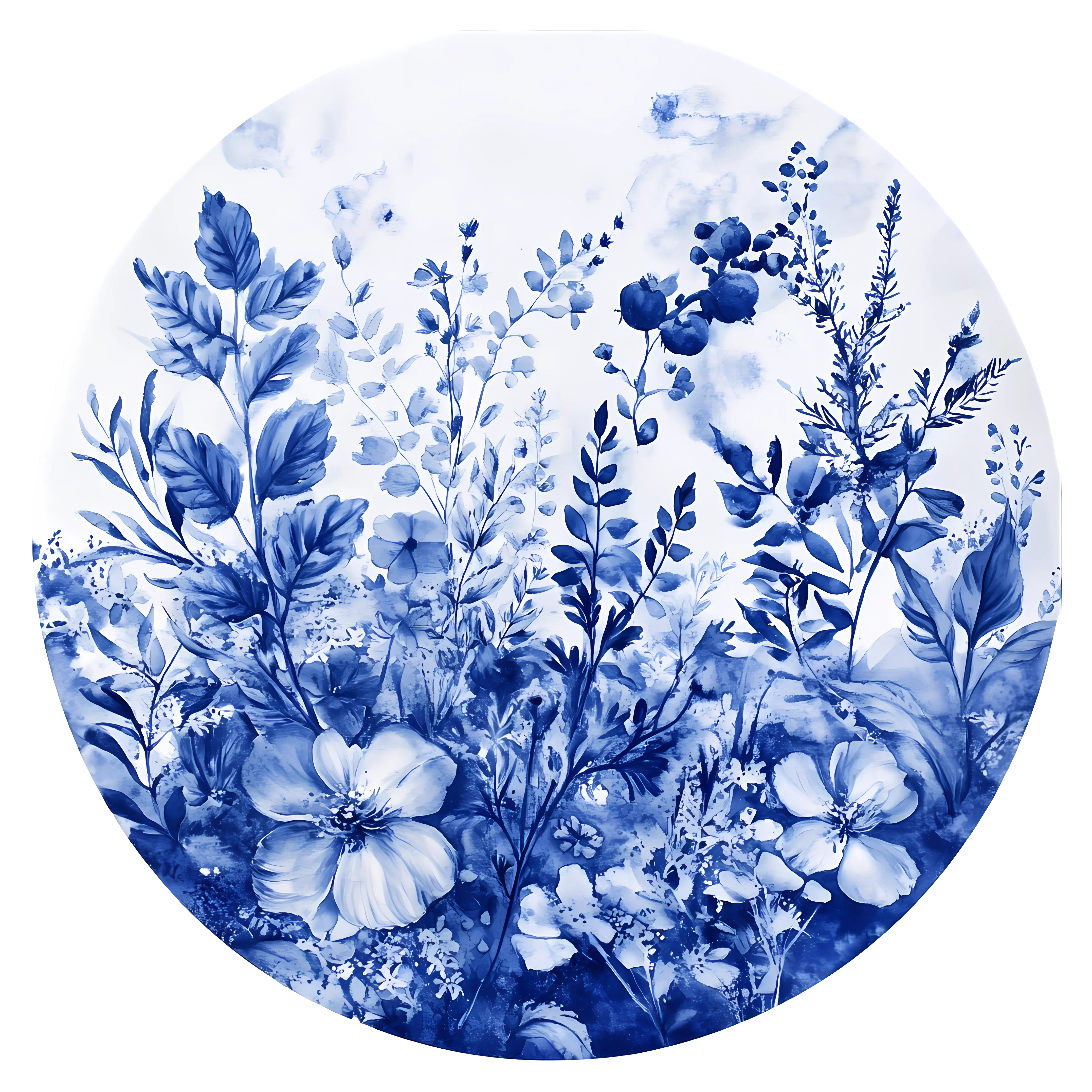 Blue Floral Pattern in Circle