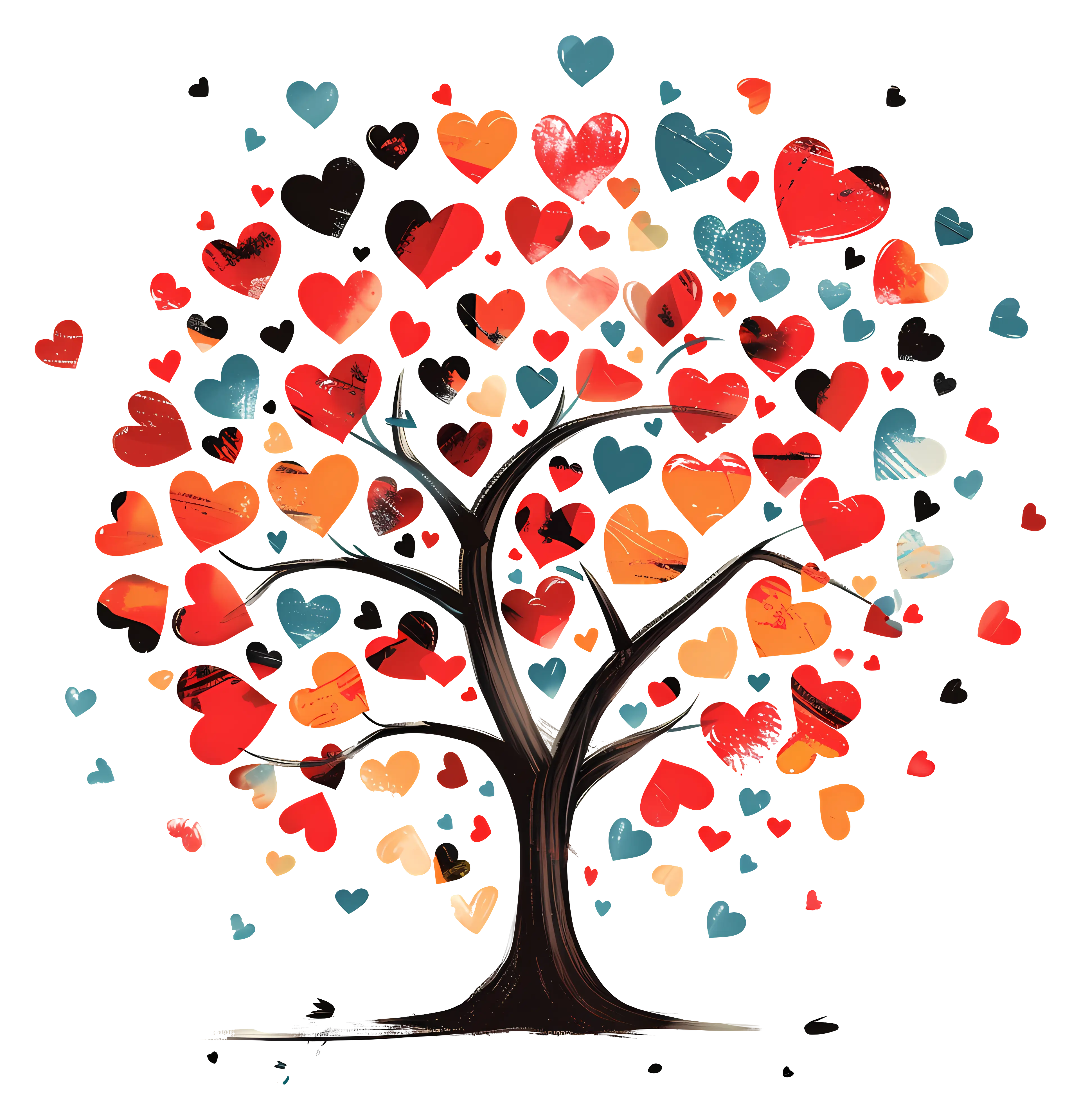 Artistic Tree with Heart-Shaped Leaves for Romantic Themes
