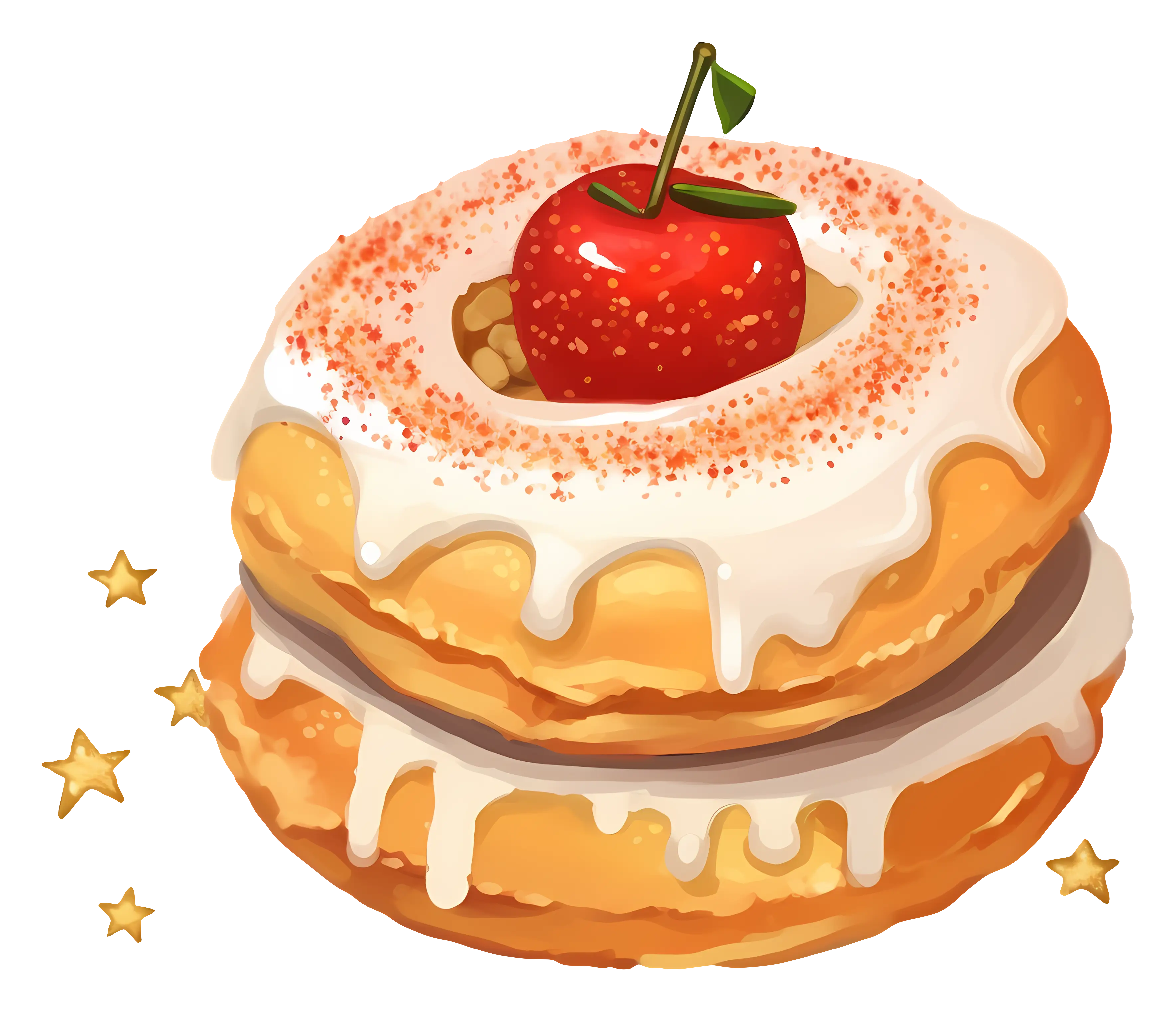 Cherry Topped Donut with White Glaze Illustration