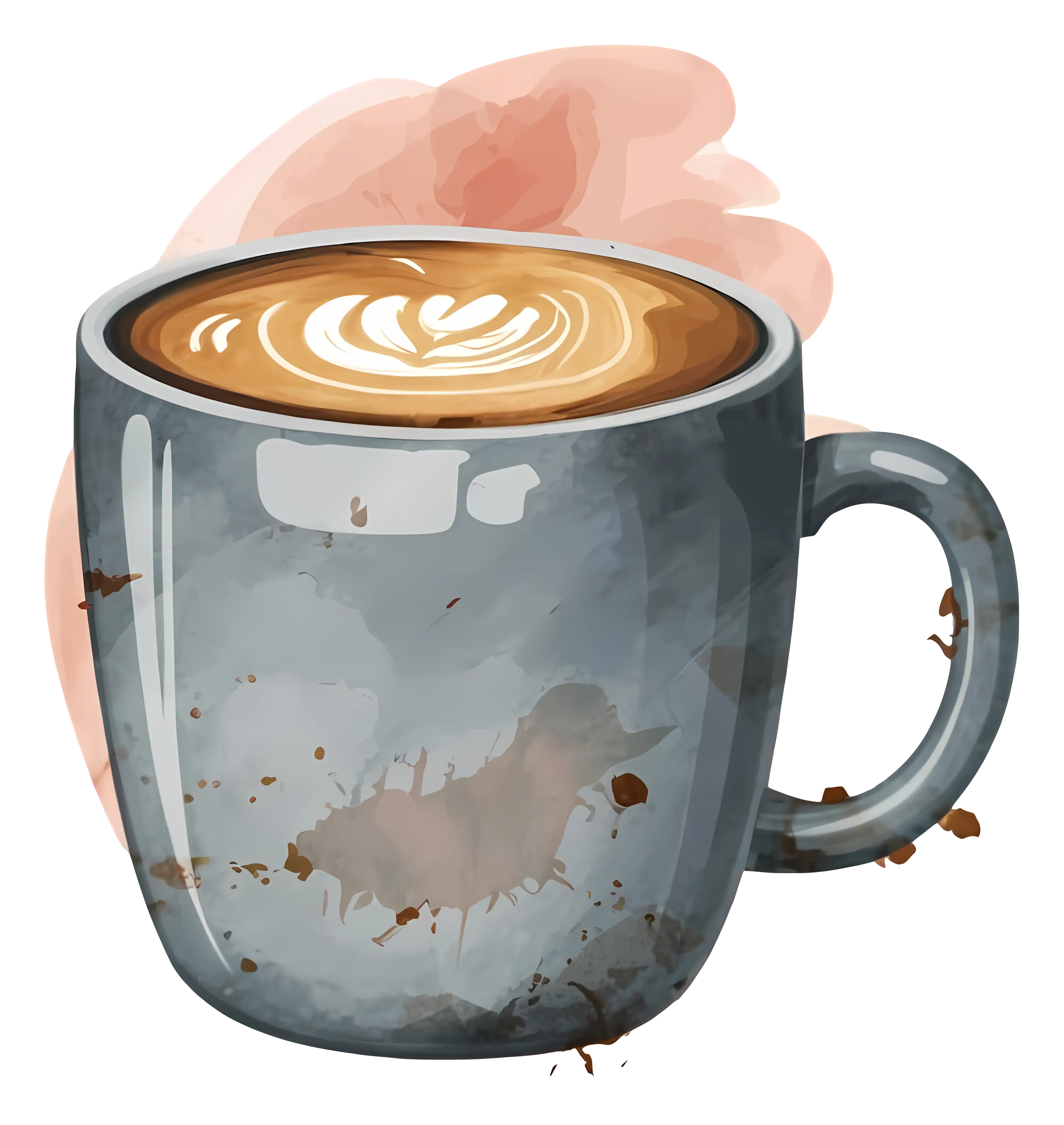 Illustrated Latte Coffee Cup with Foam Art
