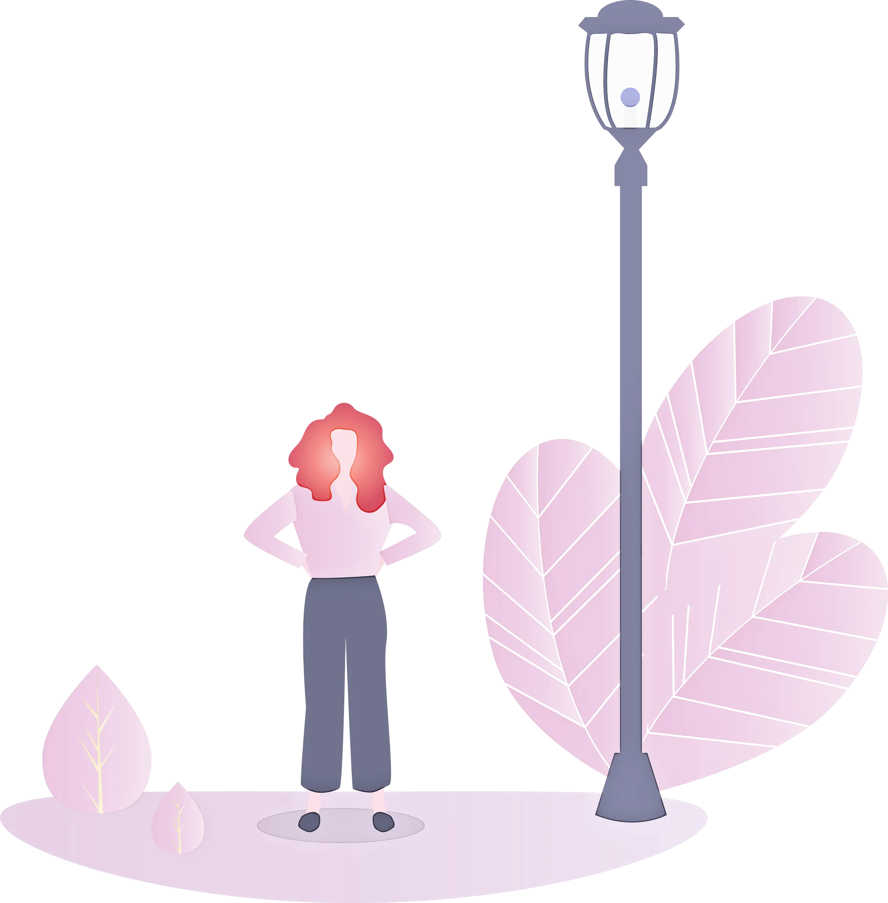 Woman Standing Near Lamp Post in Serene Pastel Setting