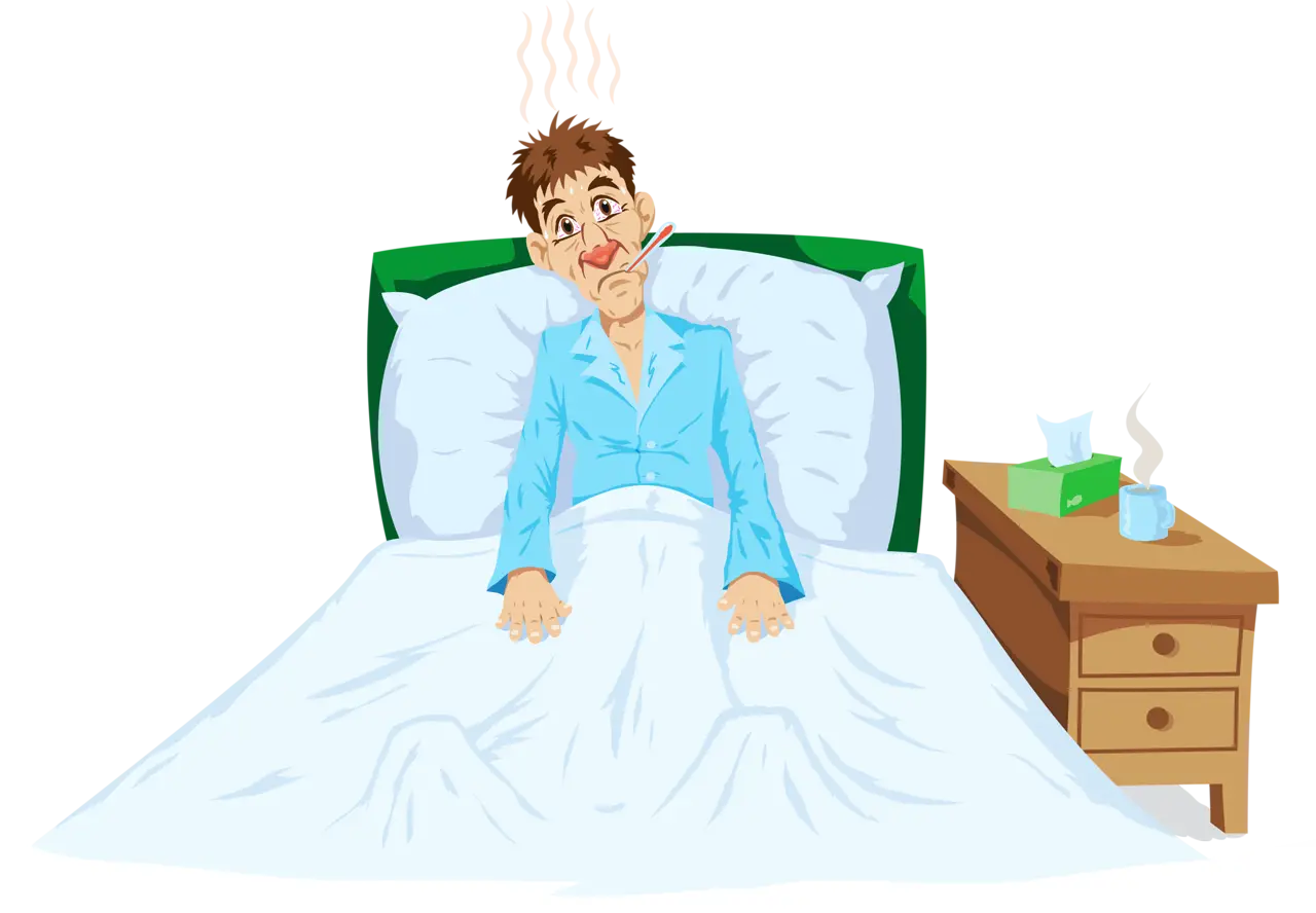 Sick Person in Bed with Fever