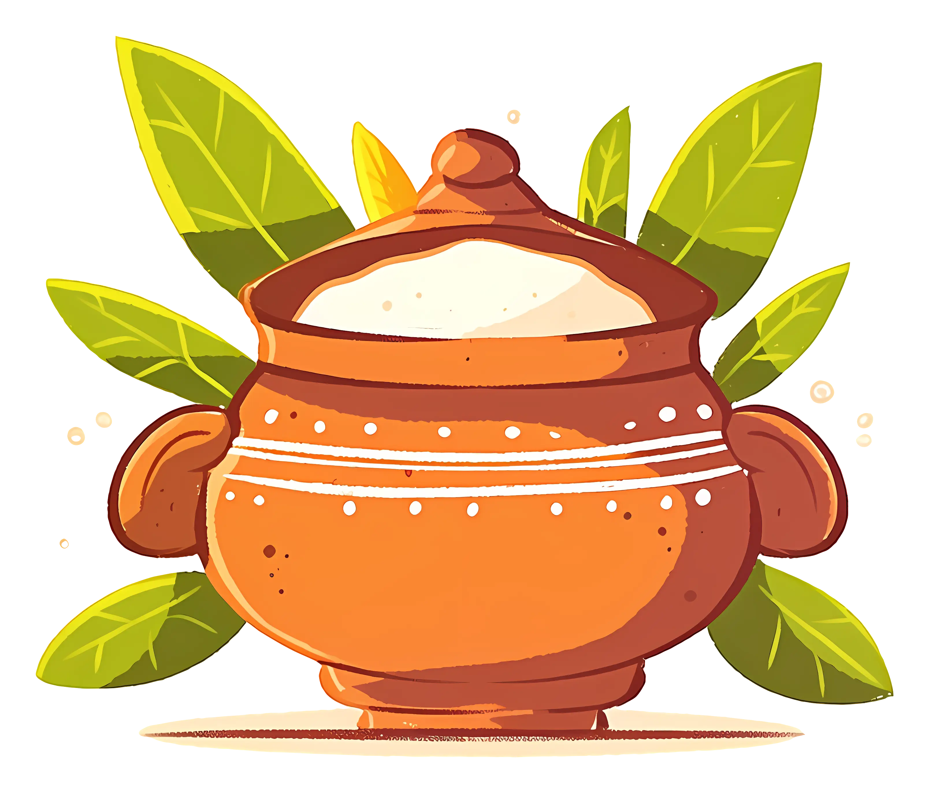 Traditional Clay Pot with Leaves