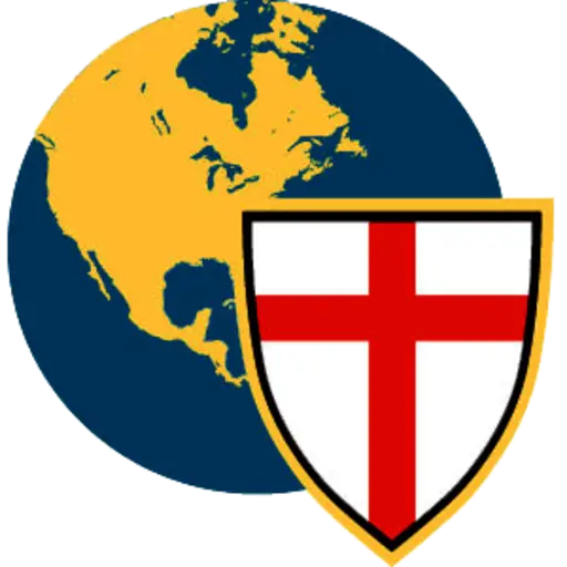 World Map Shield Logo with Cross Emblem